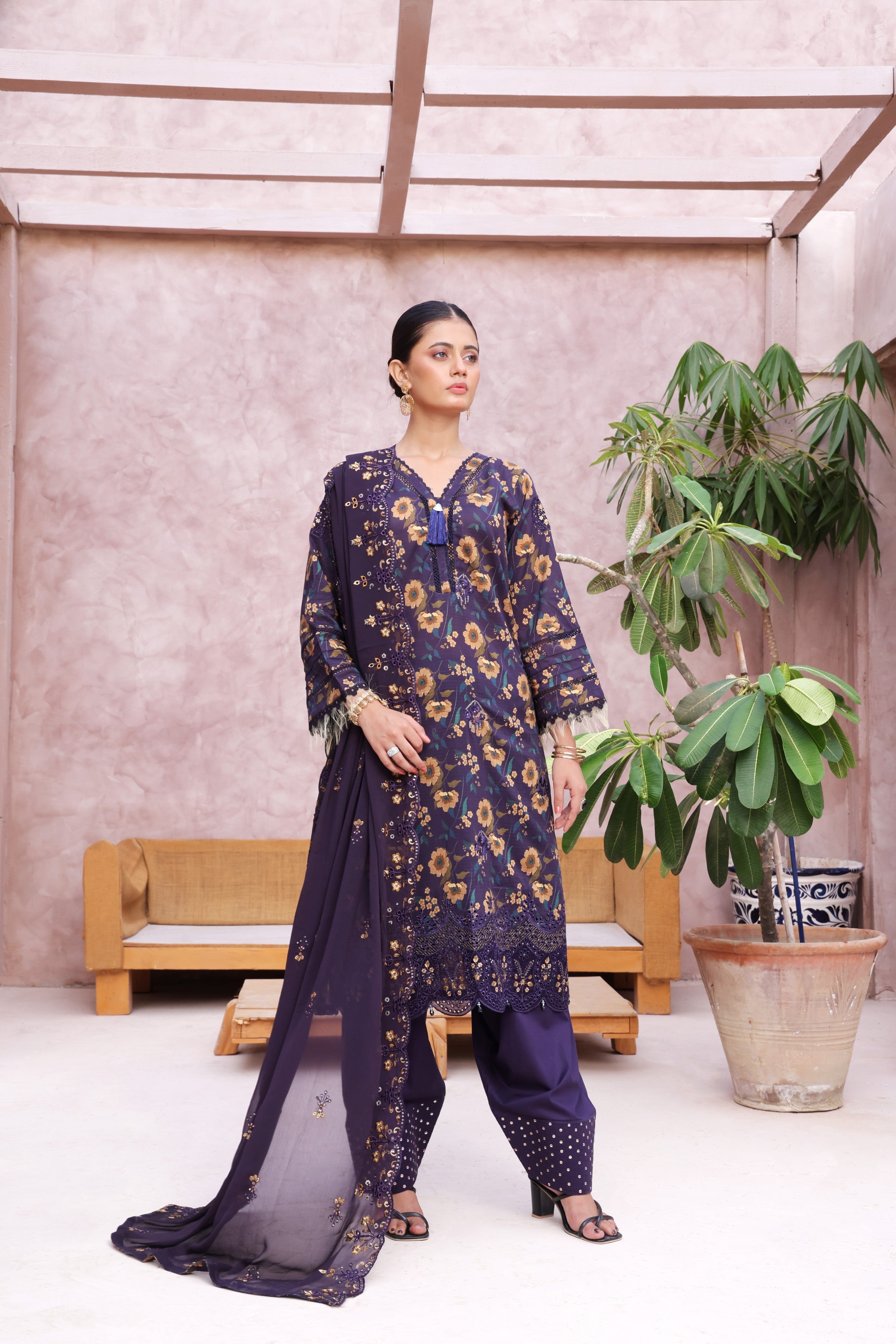 Dressline Cocktail UnStitched 3 Piece Premium Heavy Chikankari  Cutwork Emb Bana Dora Digital Printed Lawn Collection