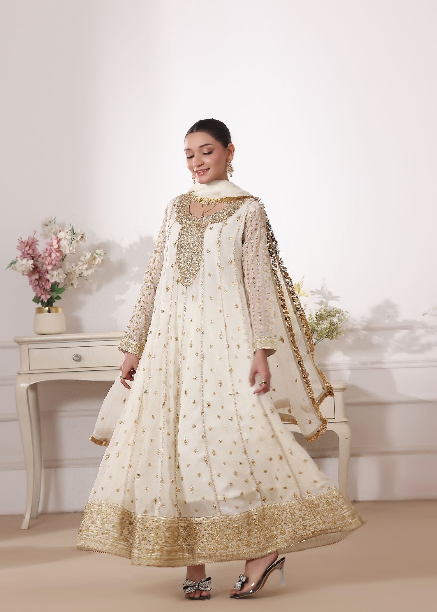 Hoor By Al Harir Stitched 3 Piece Formals Suit-AH009-Hoor-OffWhite