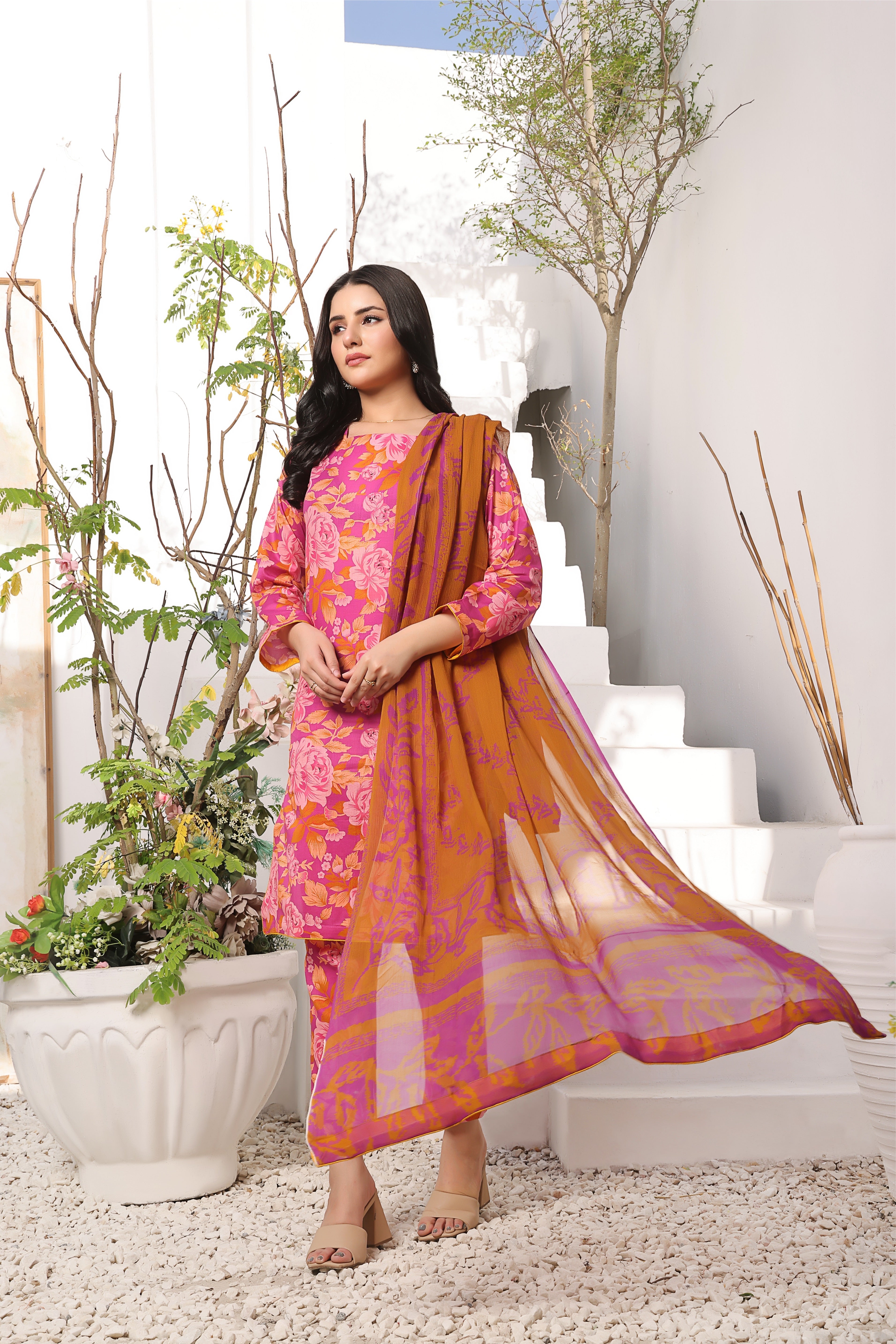 Feathers Unstitched 3 Piece Digital Printed Lawn Summer Suit-GERBERA-FT381