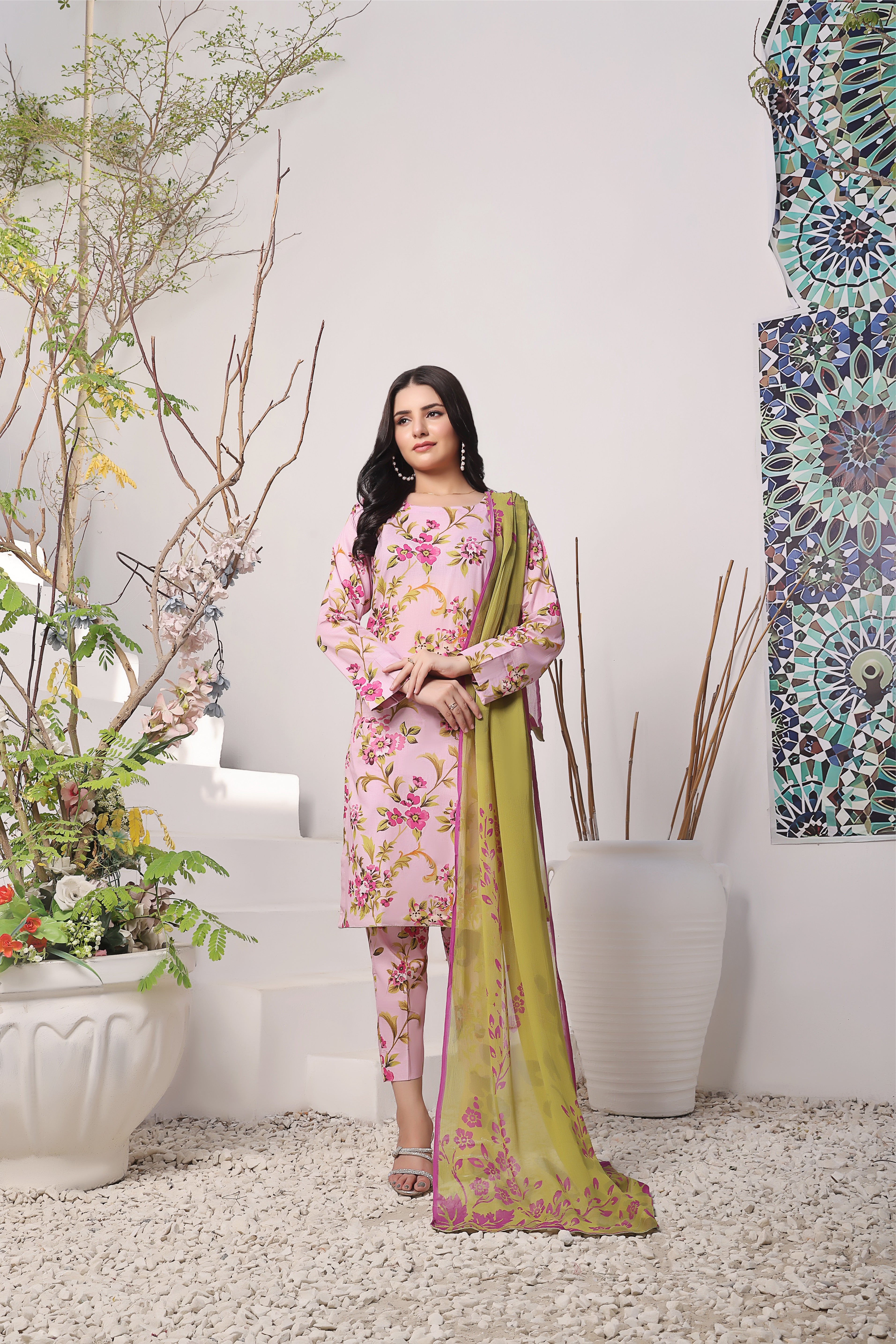 Feathers Unstitched 3 Piece Digital Printed Lawn Summer Suit-FLAMINGO-FT372