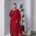 Malika By Dressline Semi Stitched 3 Piece Emb Chiffon Formals Collection'2025-malaika-semi-stitched-ruby-rouge
