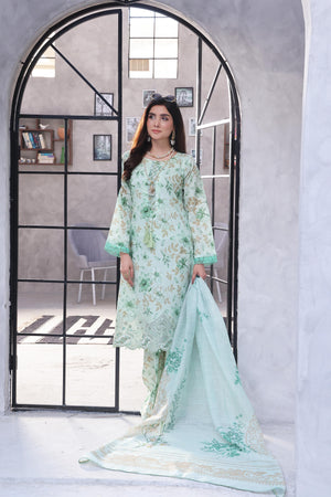 Dressline Pearl Unstitched Heavy Chikankari & Jall Emb Bana Dora Digital Lawn With Voil Dupatta & Cambric Trousers