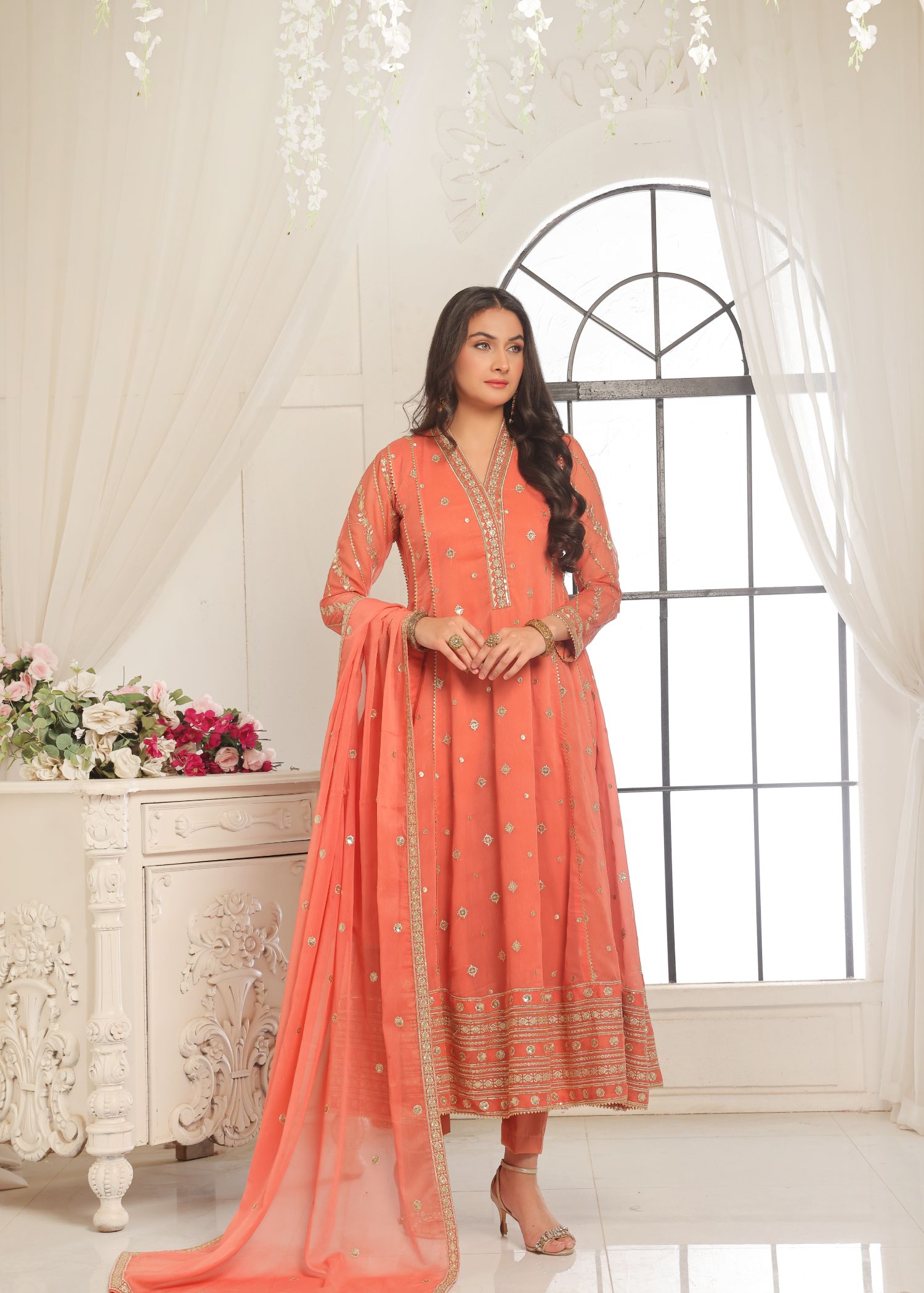 Zarif By Al Harir Stitched 3 Piece Formals Vol-02 Suit-AH008-ZV2-Peach
