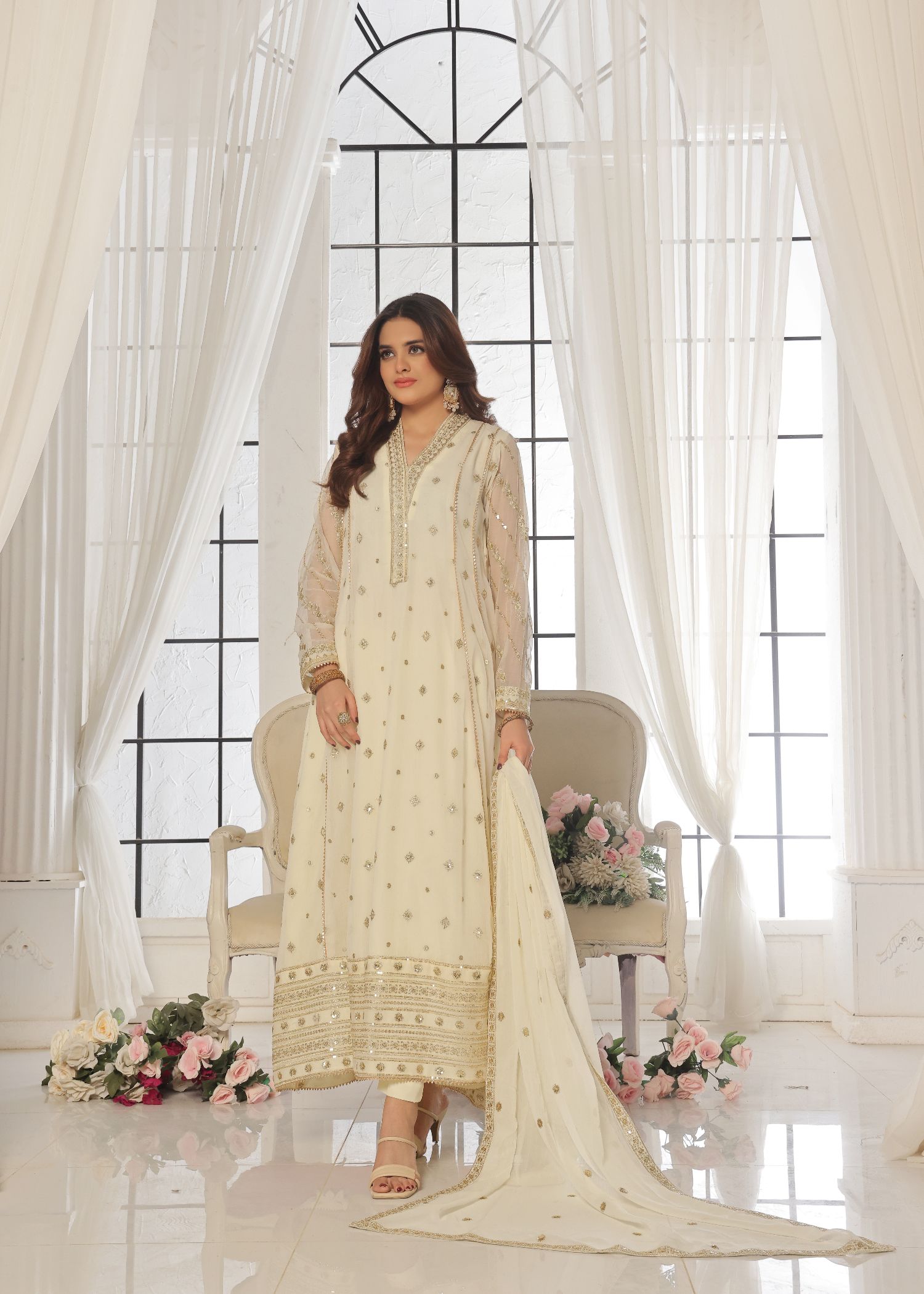 Zarif By Al Harir Stitched 3 Piece Formals Vol-02 Suit-AH008-ZV2-OffWhite