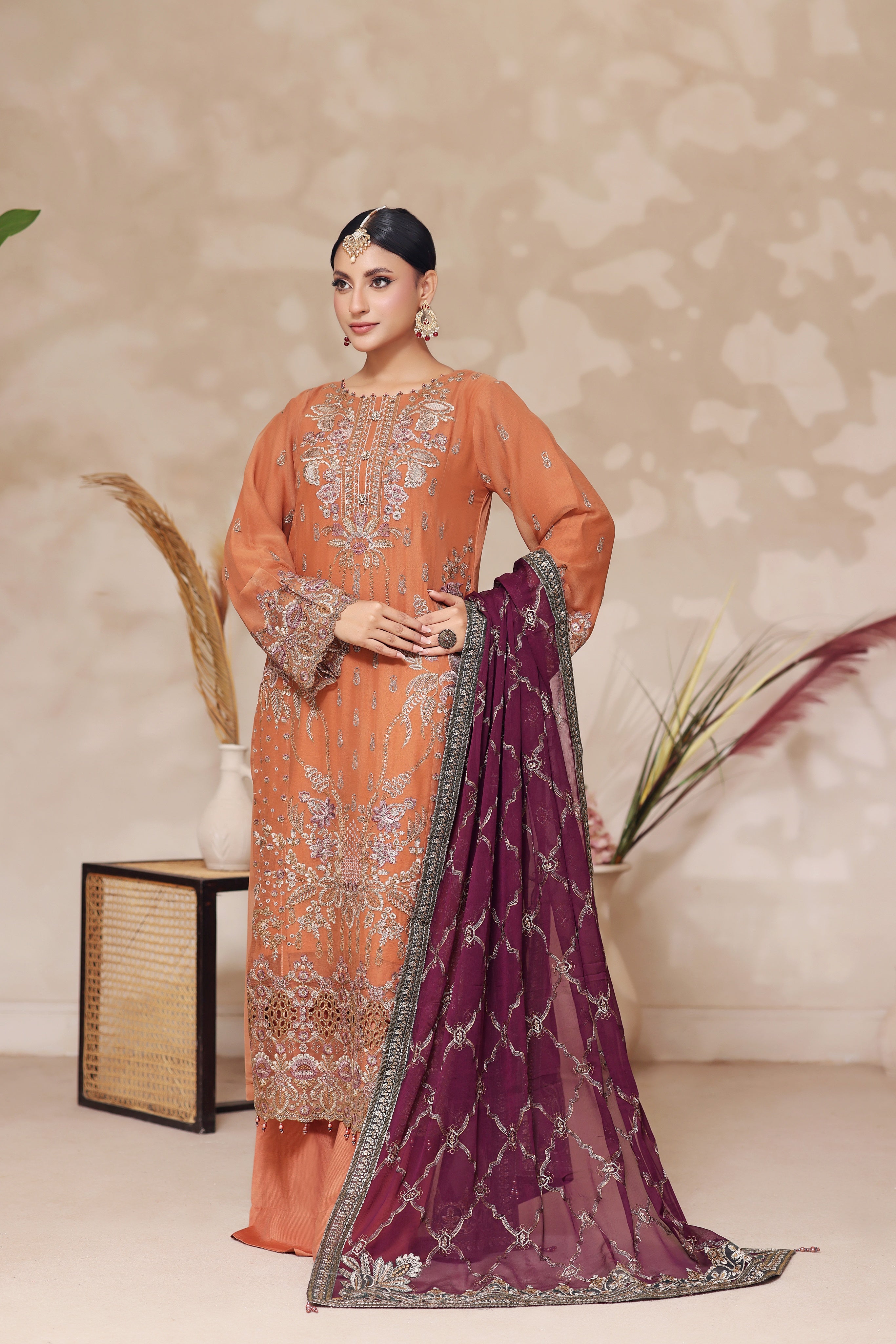Fiza By Dressline Semi Stitched 3 Piece Chiffon Formals Collection'2025-fiza-semi-stitched-Amber-Glow