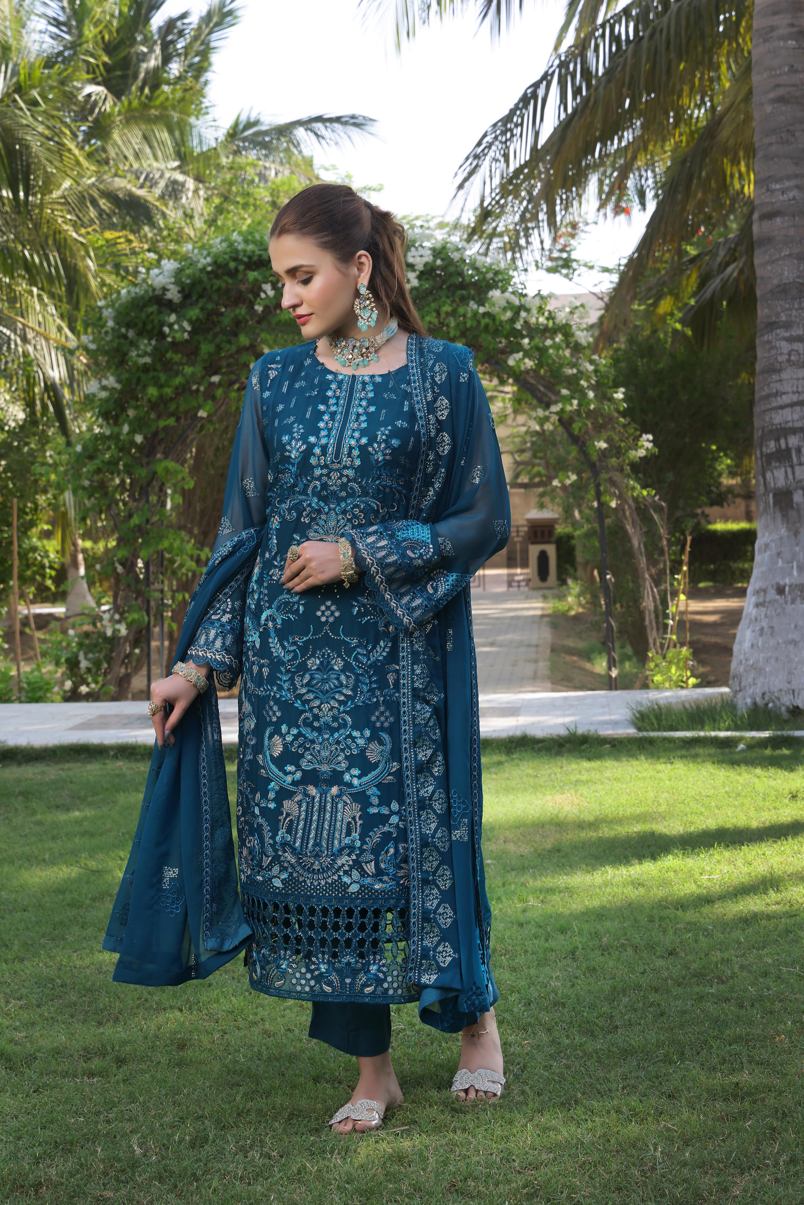 Dressline Semi Stitched 3 Piece Luxury Emb Chiffon Collection