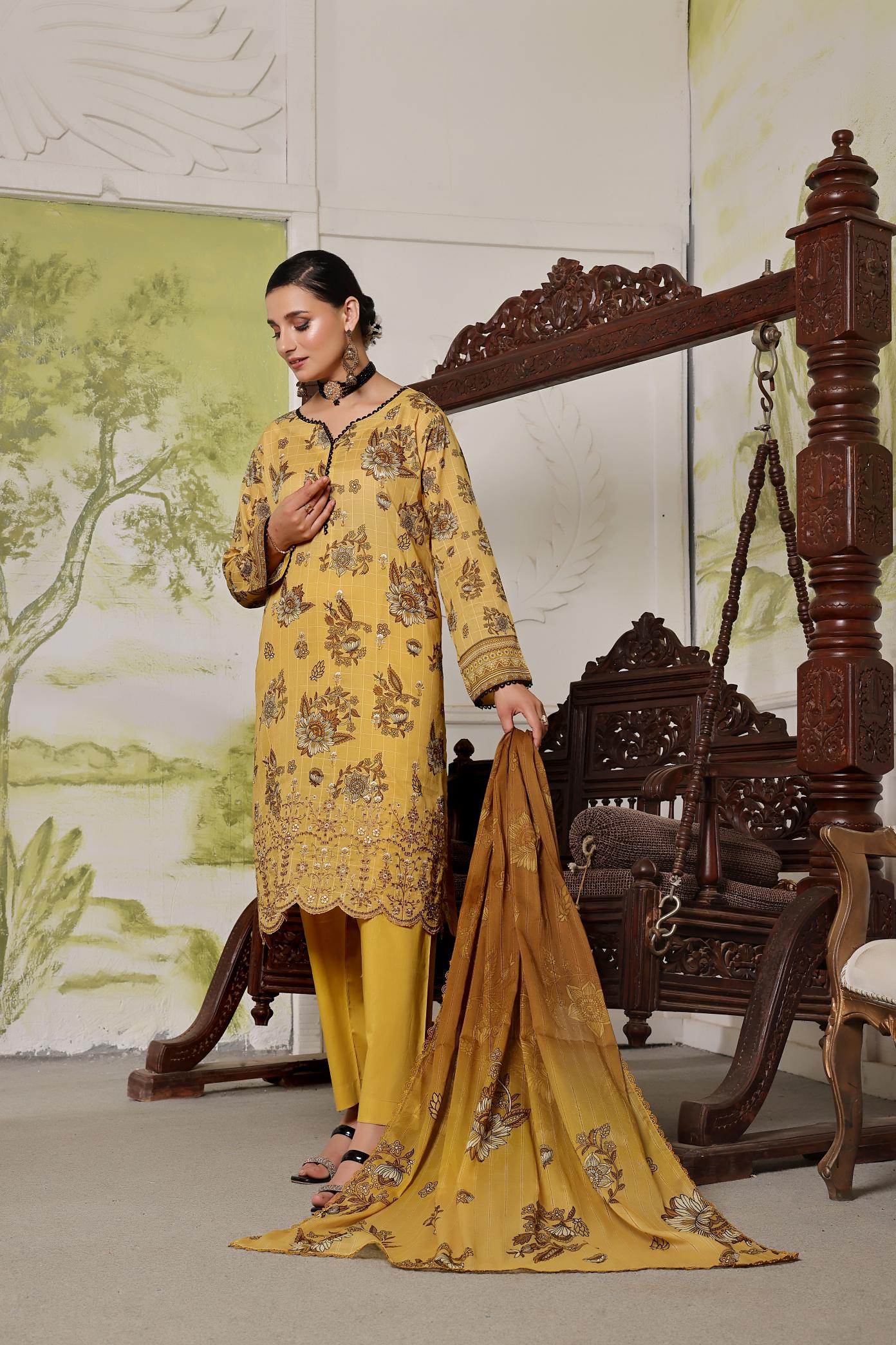 Dressline Launching New Un Stitched 3 Pcs Emb Laserkari Digital Printed Lawn Collection 2024