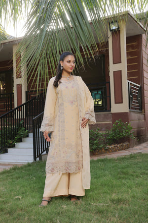 Dressline Zinnia Semi Stitched 3 Piece Luxury Emb Chiffon Collection With Sequins, Emb Dupatta & Grip Trousers