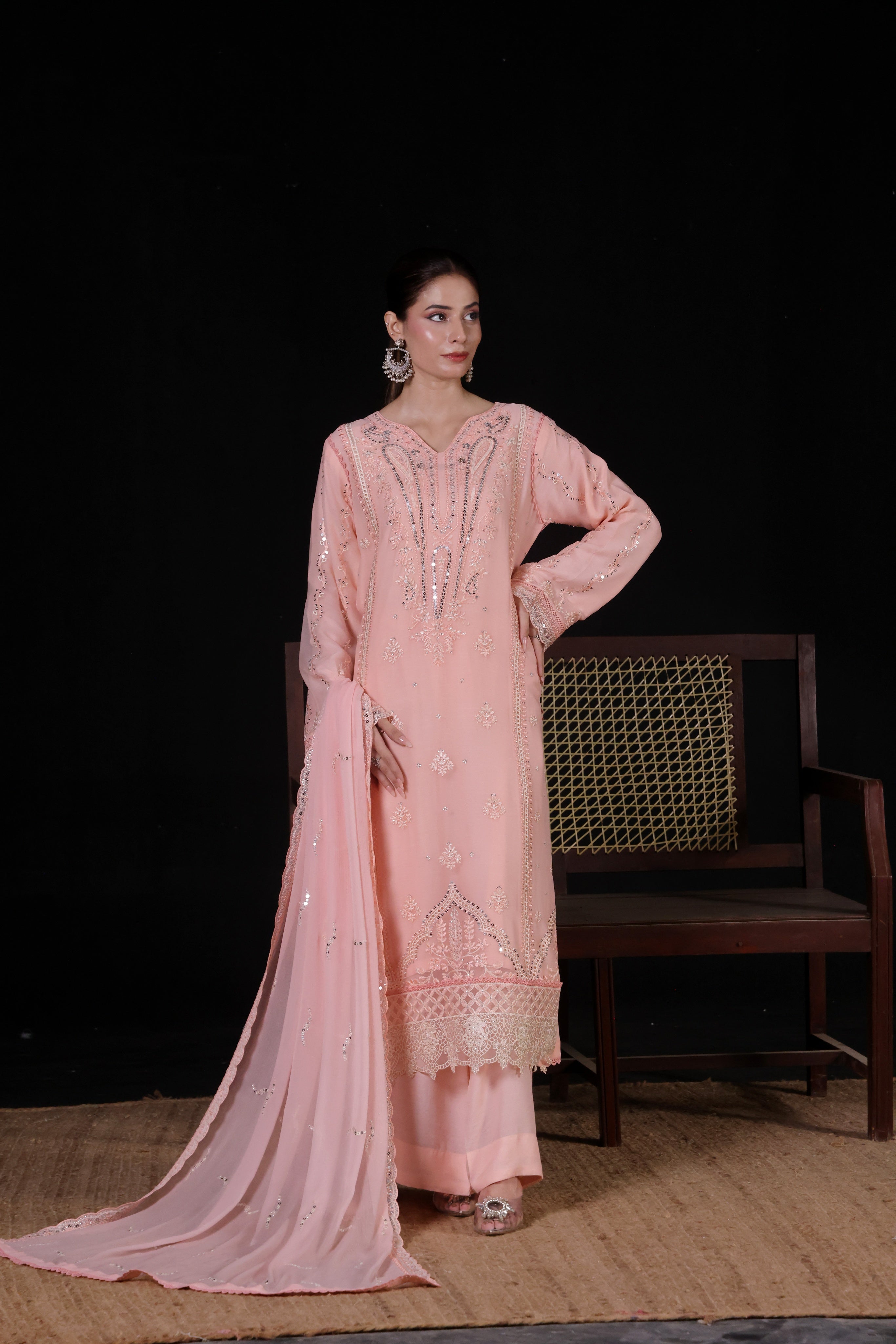 Saffron By Dressline Stitched 3 Piece Luxury Chiffon Formals Collection'2025-saffron-chiffon-pink-3pcStitched