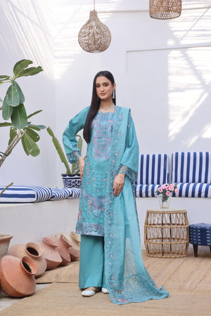 Dressline Bella Semi Stitched 3 Piece Premium Emb Chikankari & Laserkari Jacquard Lawn Collection