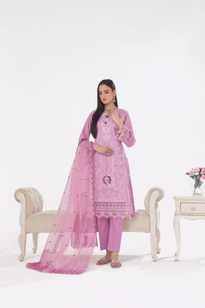 Dressline New Un Stitched 3 Pcs Premium Chikankari Emb Check Lawn Digital Printed Collection