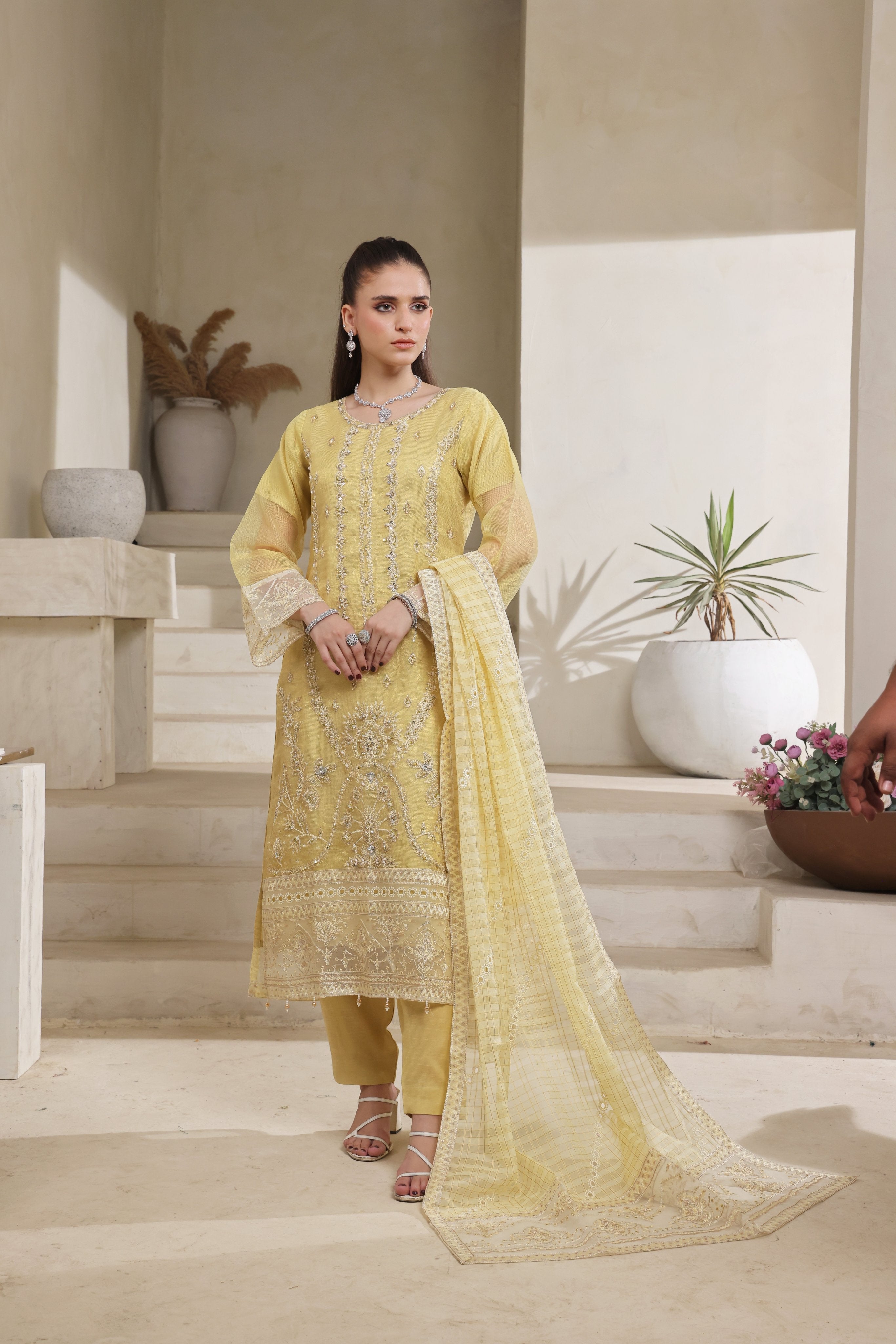 Dressline Jasmine An Elegant Statement Semi Stitched Khaadi Net & Organza Zari Check Collection