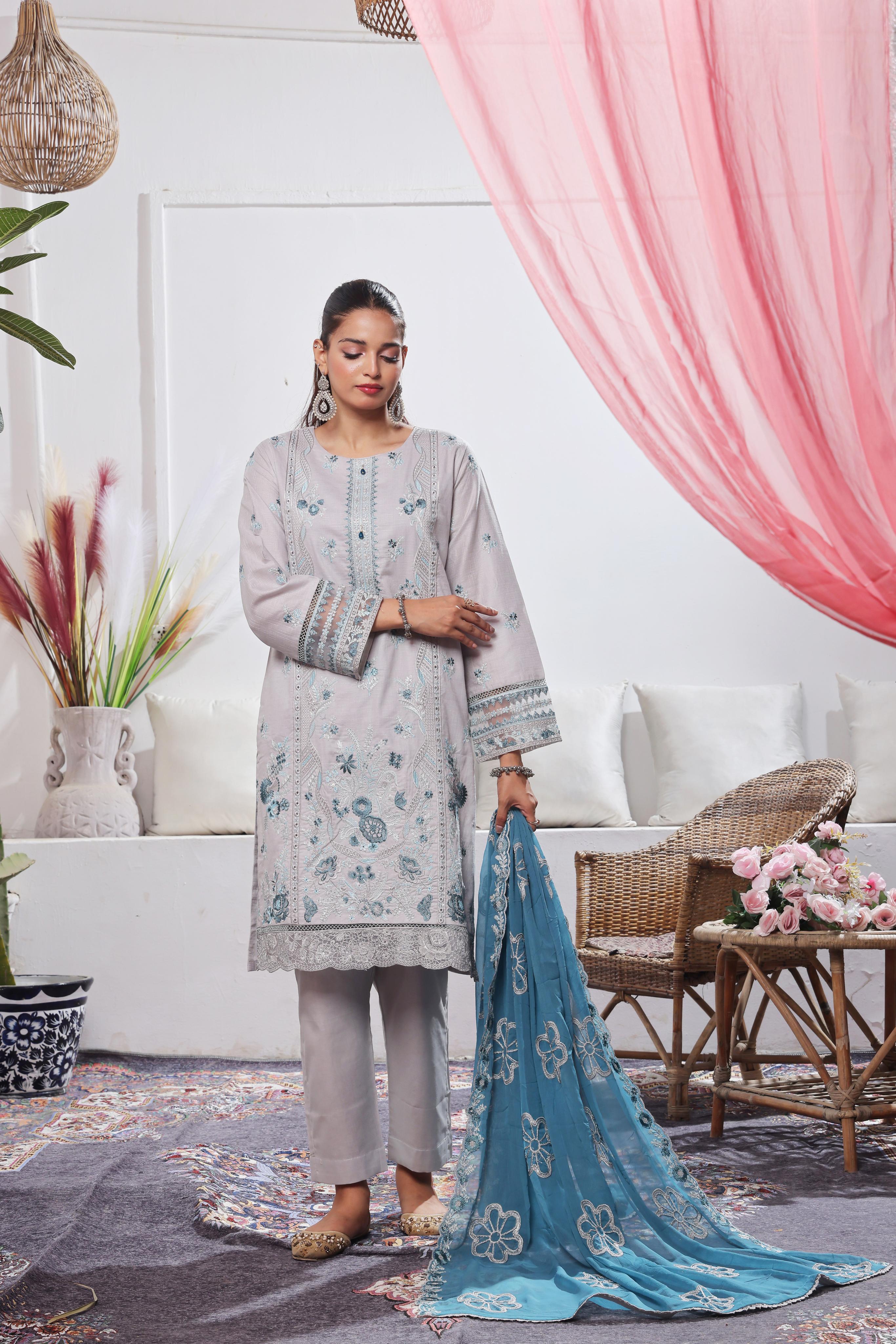 Dressline Launching New Stitched 3 Piece Emb  Self Lawn Jacquard Collection