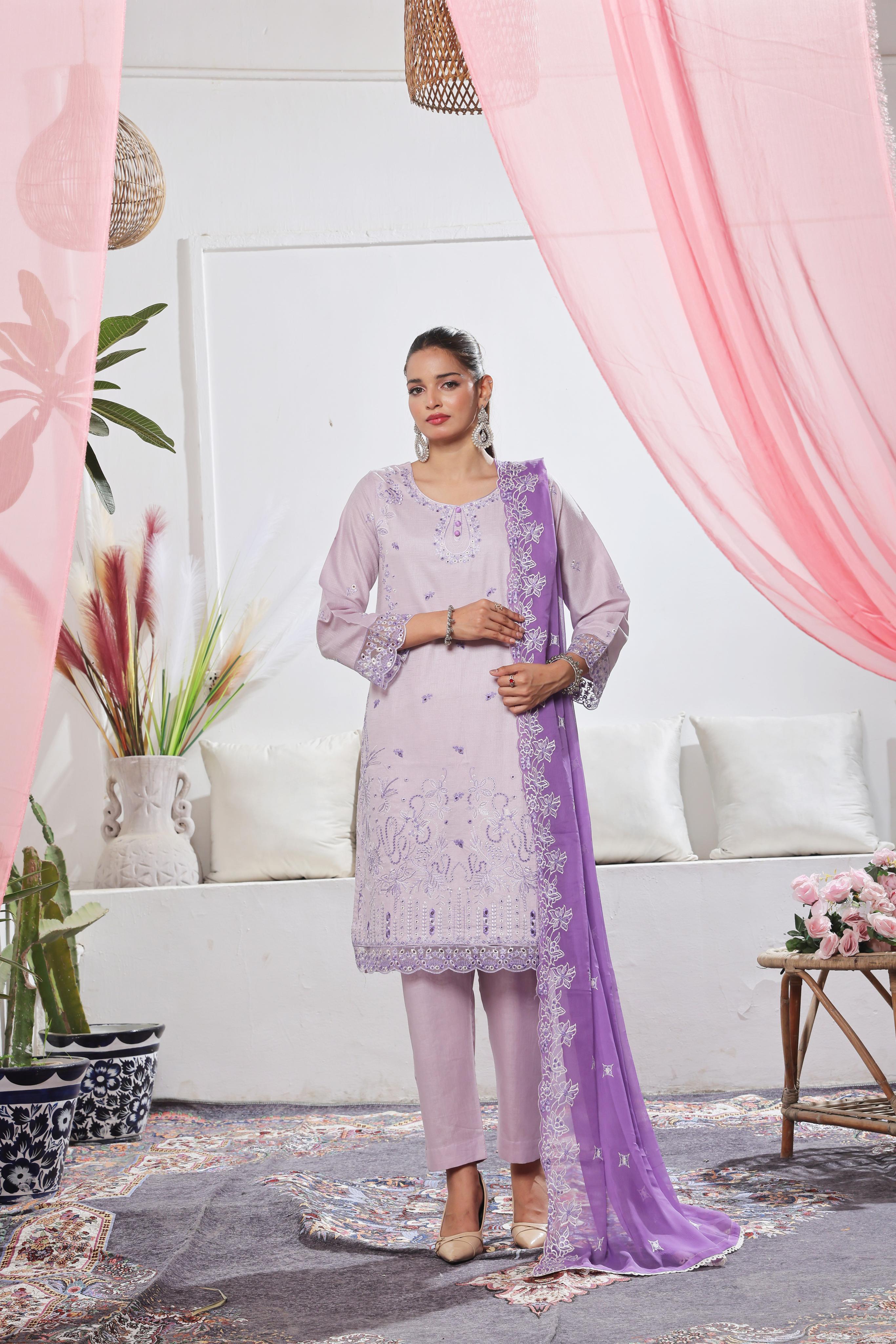 Dressline Launching New Stitched 3 Piece Emb  Self Lawn Jacquard Collection