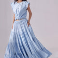 Ora Fashion Stitched 2 Piece Summer Collection'2025-Sky Tiered Skirt & Chic Crop Top Set