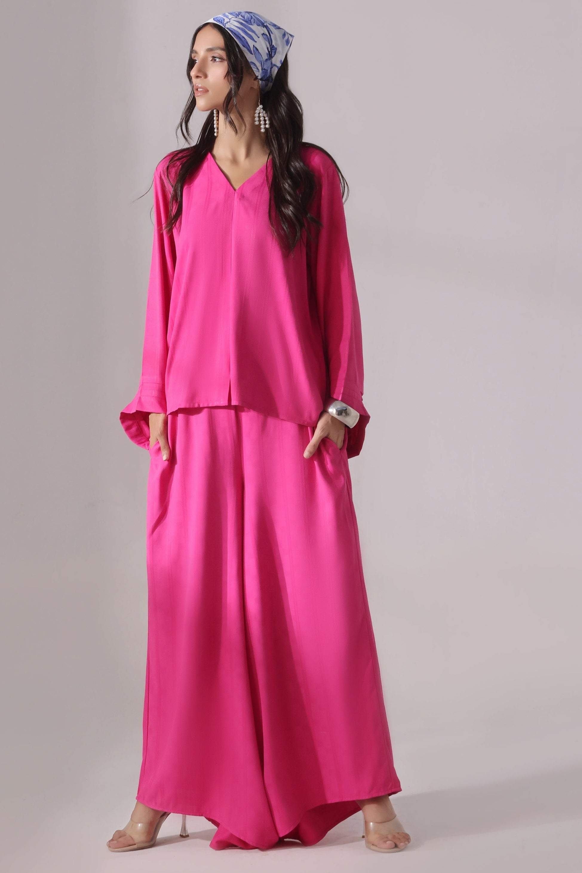 Ora Fashion Stitched 2 Piece Summer Suit-FUSHIA