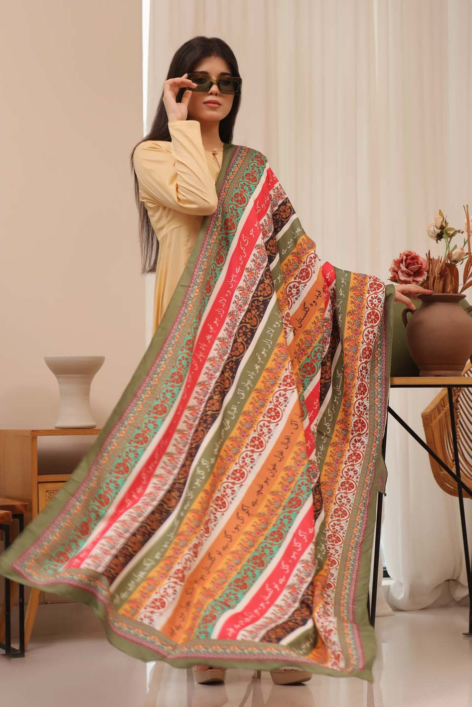 Tng By Md Odhni Collection-Phool Stripe Silk Odhni (Light Multi)