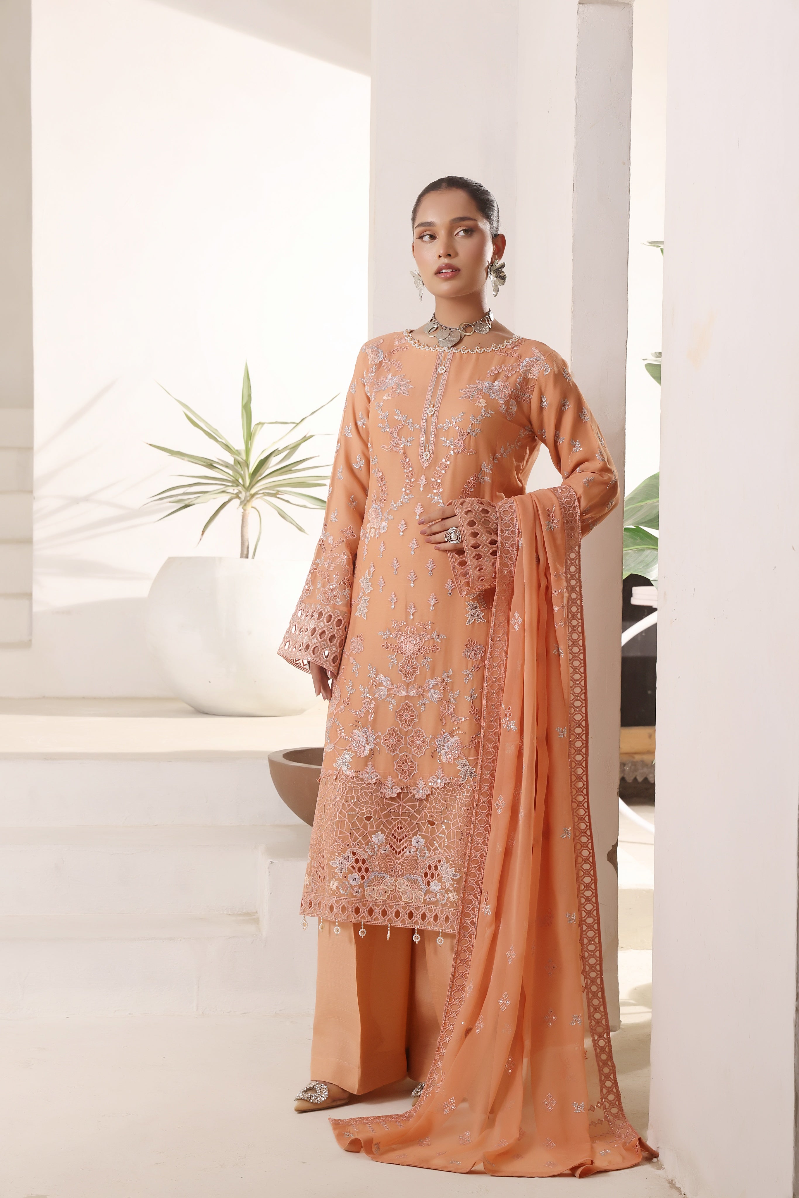 Samara By Dressline Semi Stitched 3 Piece Luxury Chiffon Formals Collection'2025-samara-semi-stitched-chiffon-orange