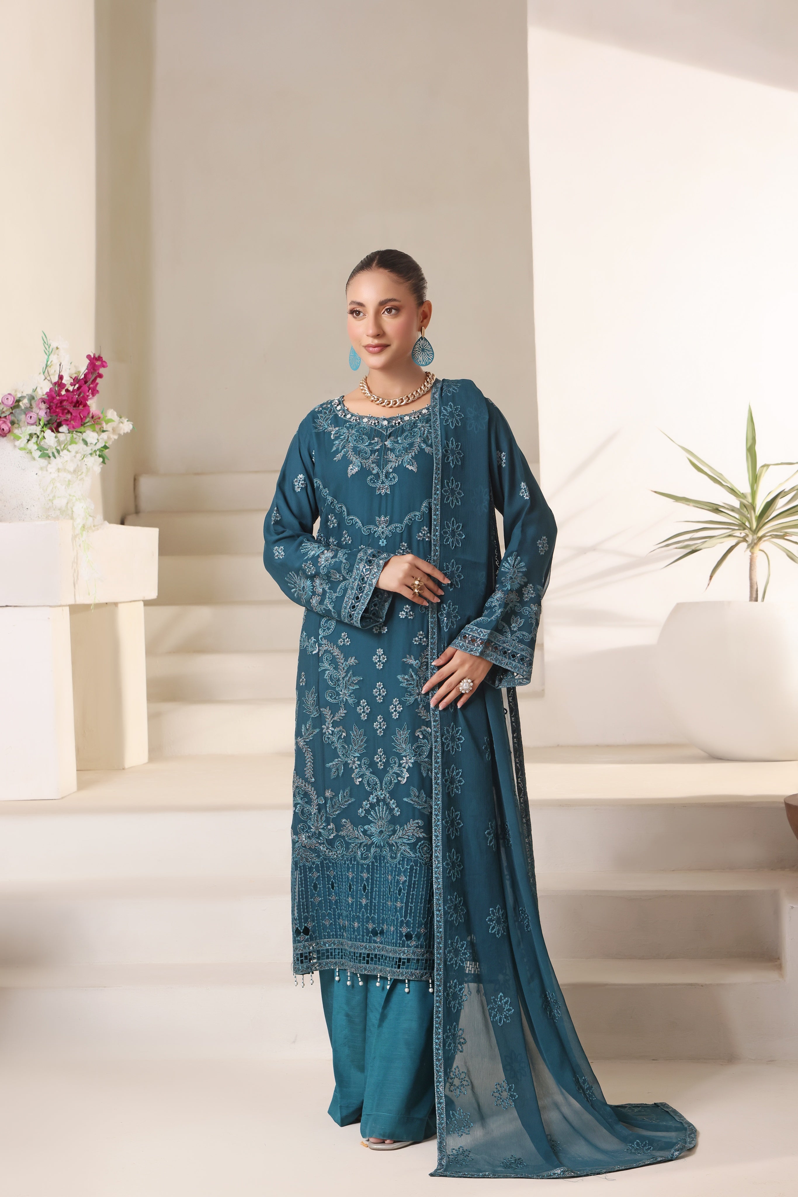 Samara By Dressline Semi Stitched 3 Piece Luxury Chiffon Formals Collection'2025-samara-semi-stitched-chiffon-DkGrn