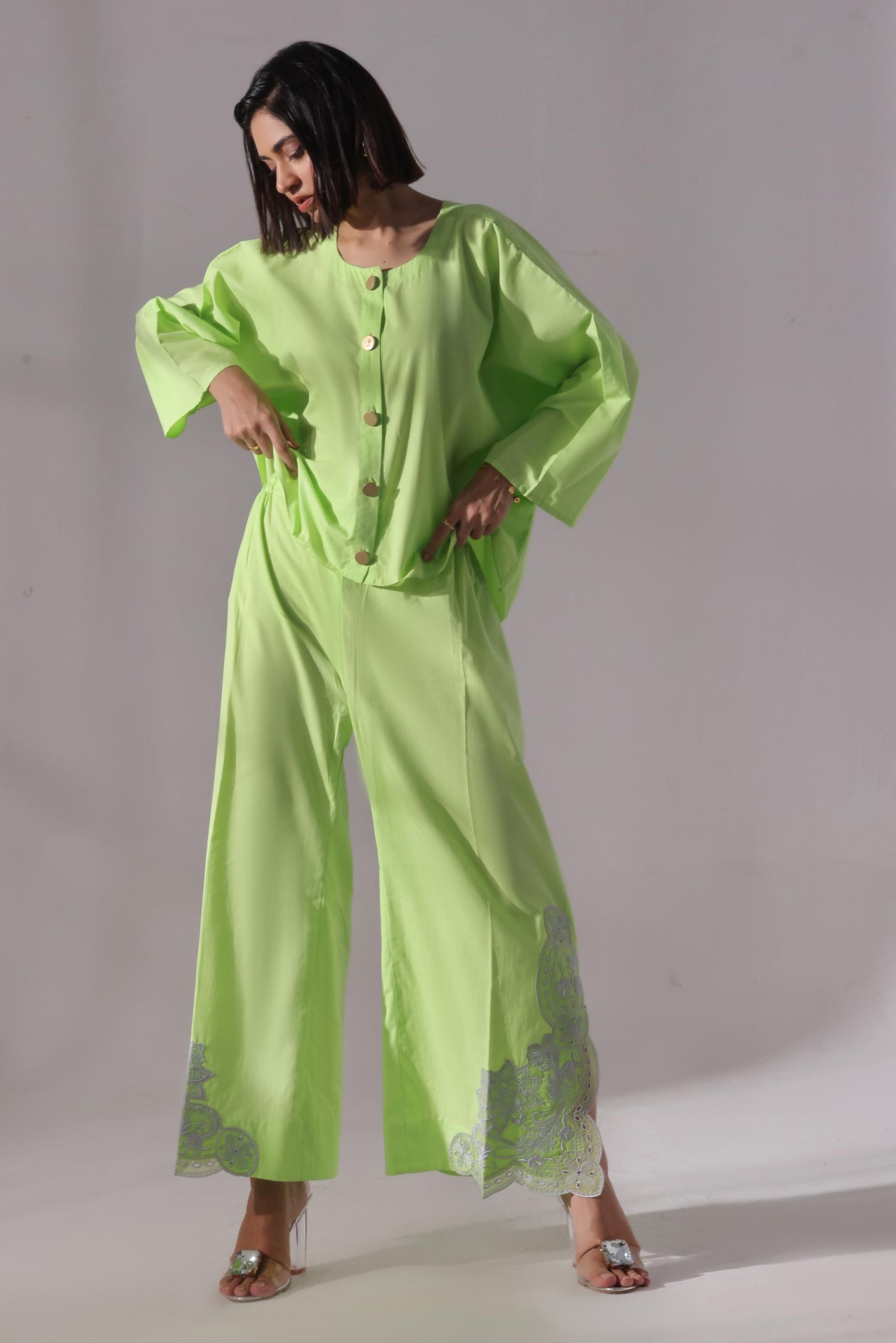 Ora Fashion Stitched 2 Piece Summer Suit-Lime Luxe 2-Piece Co-ords set