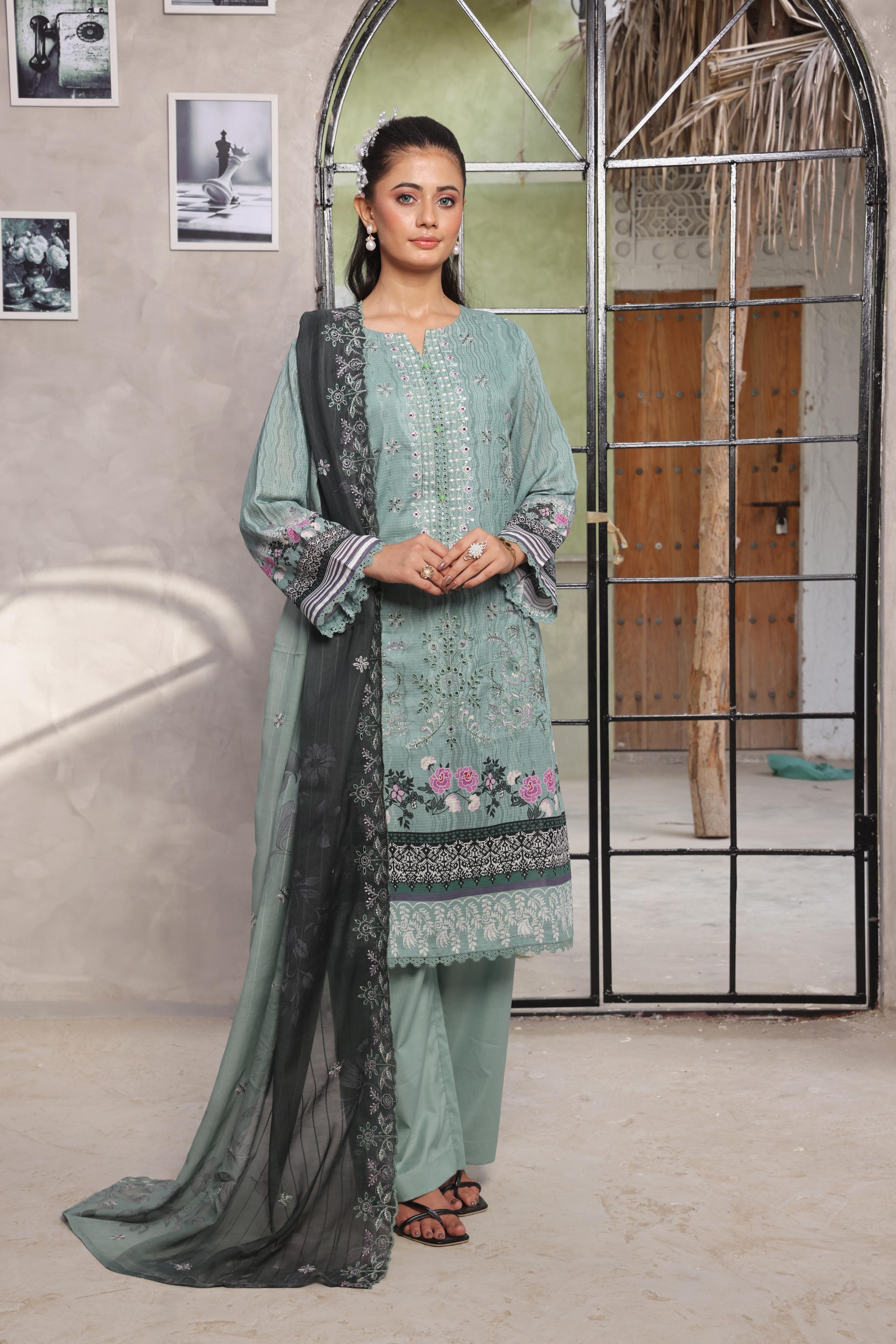 Dressline Salina Emb Sophistication Reimagined Unstitched Chikankari & Cutwork Bana Dora Lawn With Diamond Digital Dupatta & Dyed Cambric Trousers