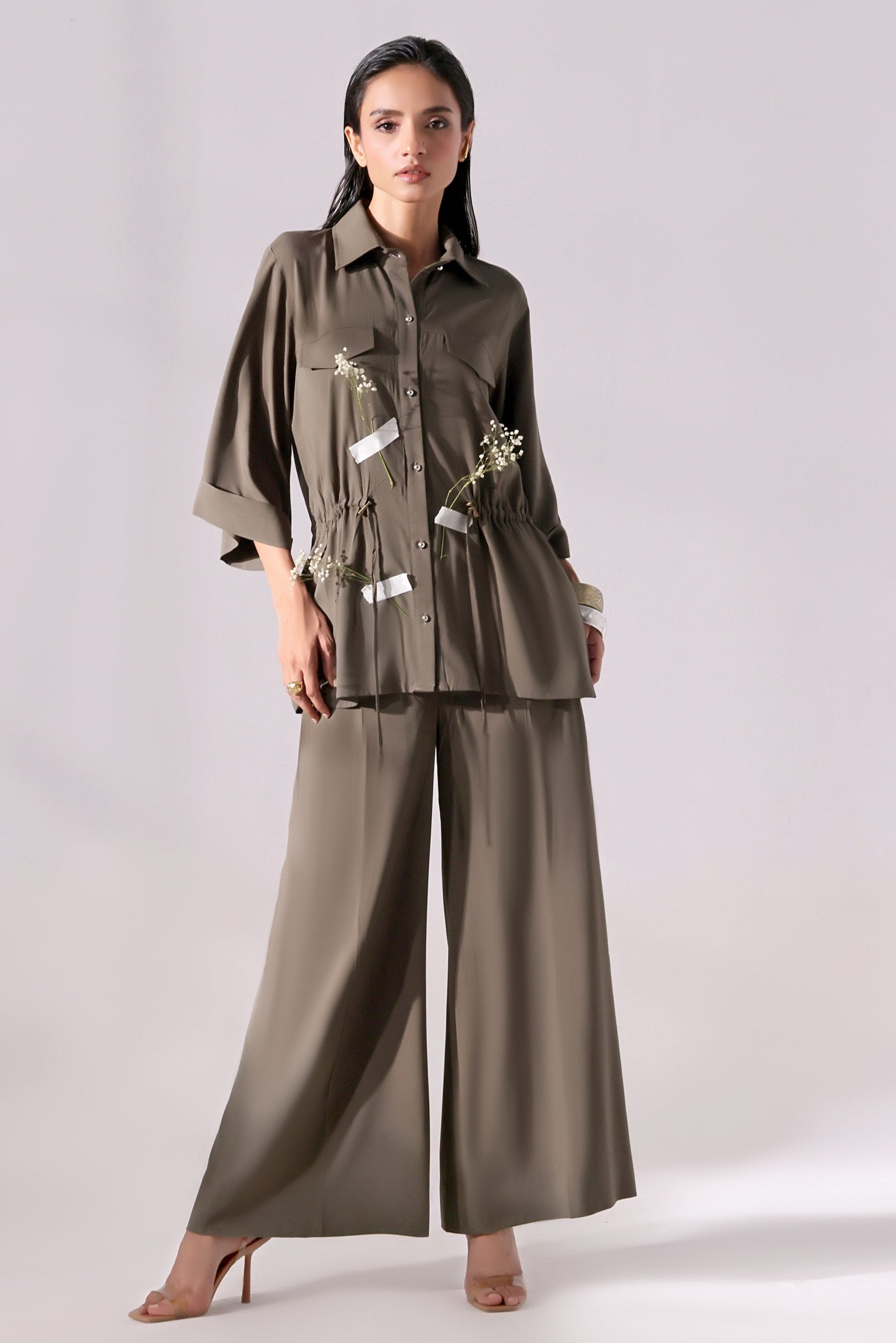 Ora Fashion Stitched 2 Piece Summer Suit-SAFARI SET