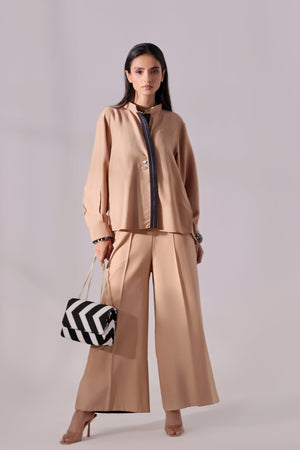 Ora Fashion Stitched 2 Piece Summer Collection'2025-Ora Fashion Khaki Top & Pent Set