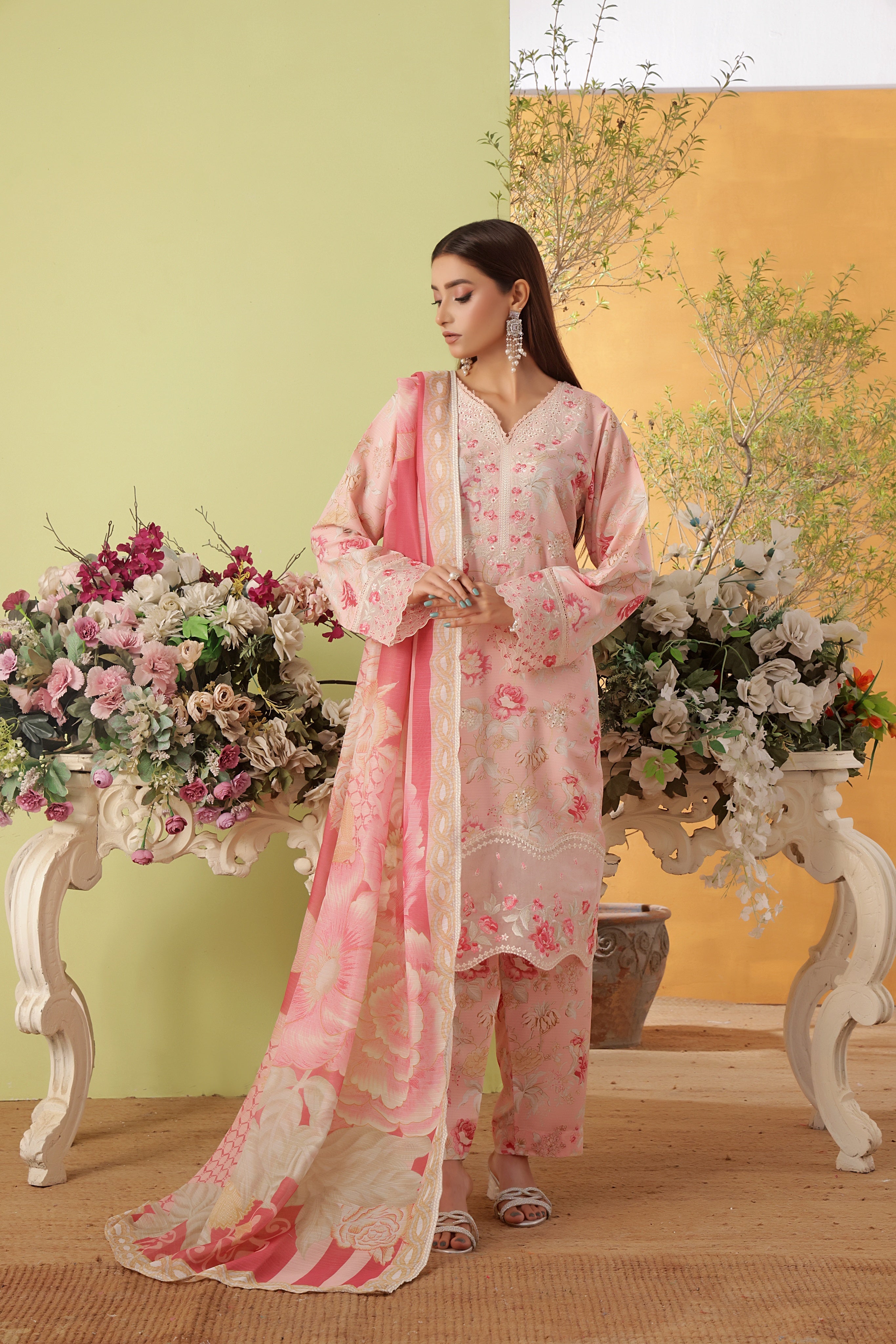 Dressline Noray Stitched 3 Piece Luxury Emb Pp Staple Collection