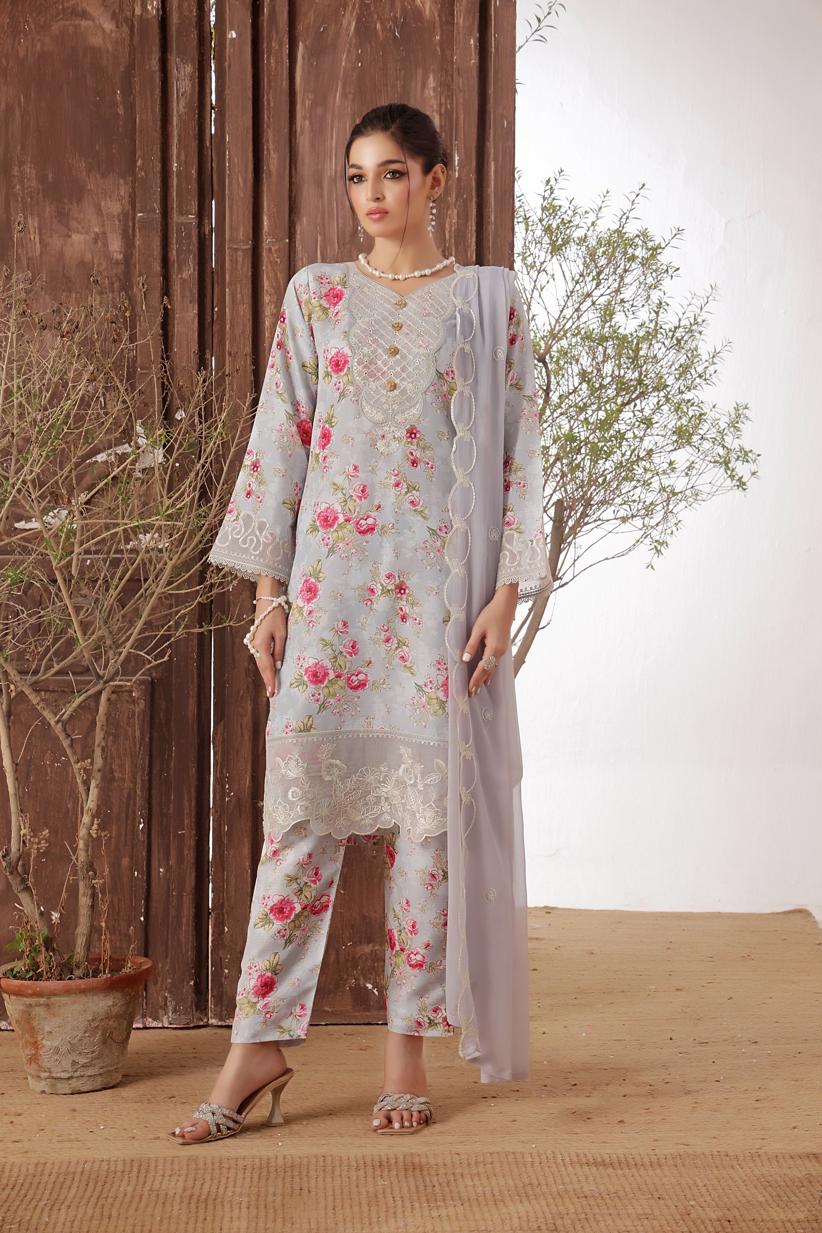 Dressline Azlin Stitched 3 Piece Luxury Emb Pp Staple Collection