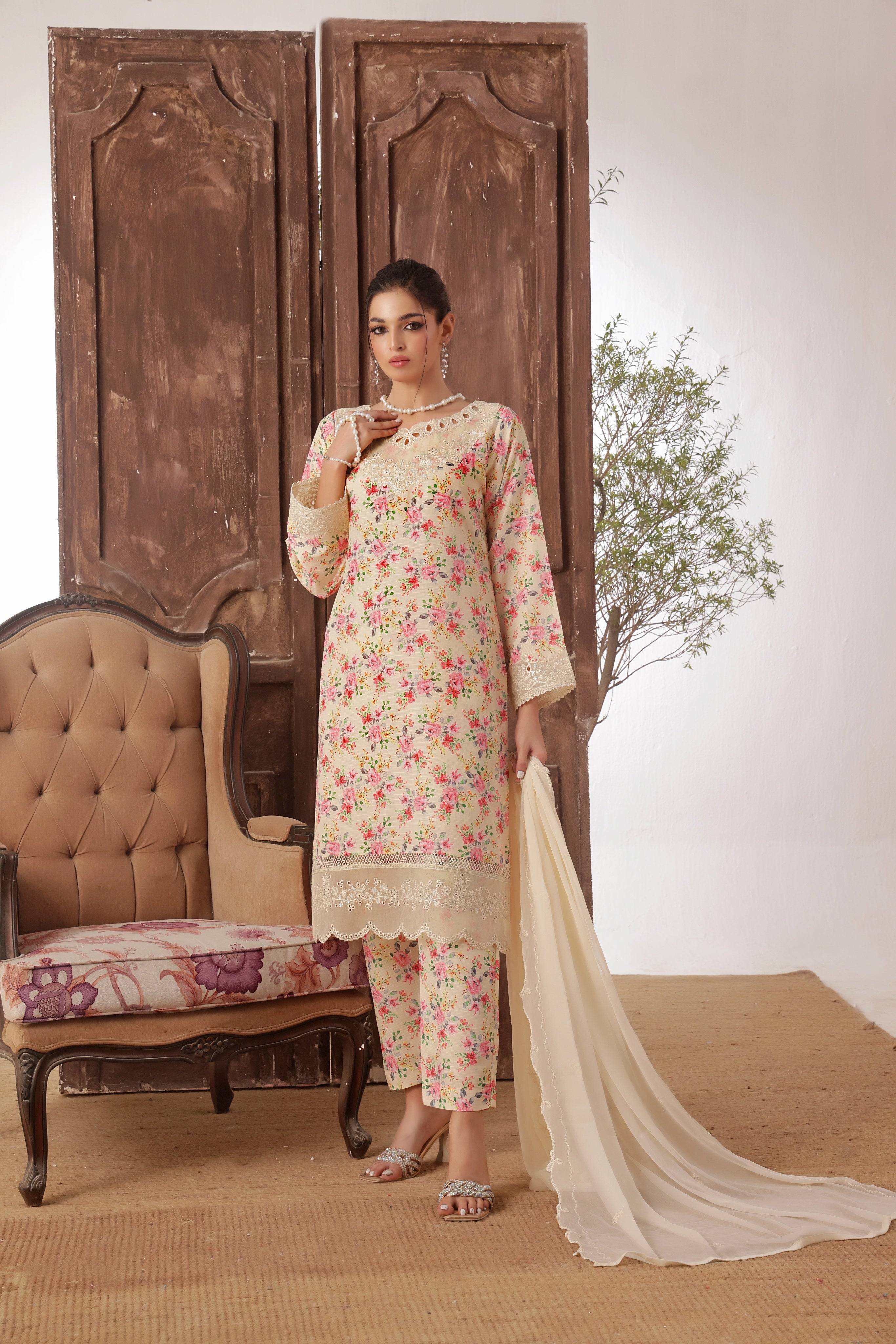 Dressline Azlin Stitched 3 Piece Luxury Emb Pp Staple Collection