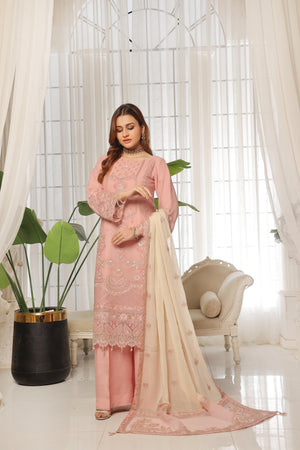 Dressline Lunching New 3 Piece Semi Stitched Luxury Emb ChikankariWith Boring Work Chiffon Collection