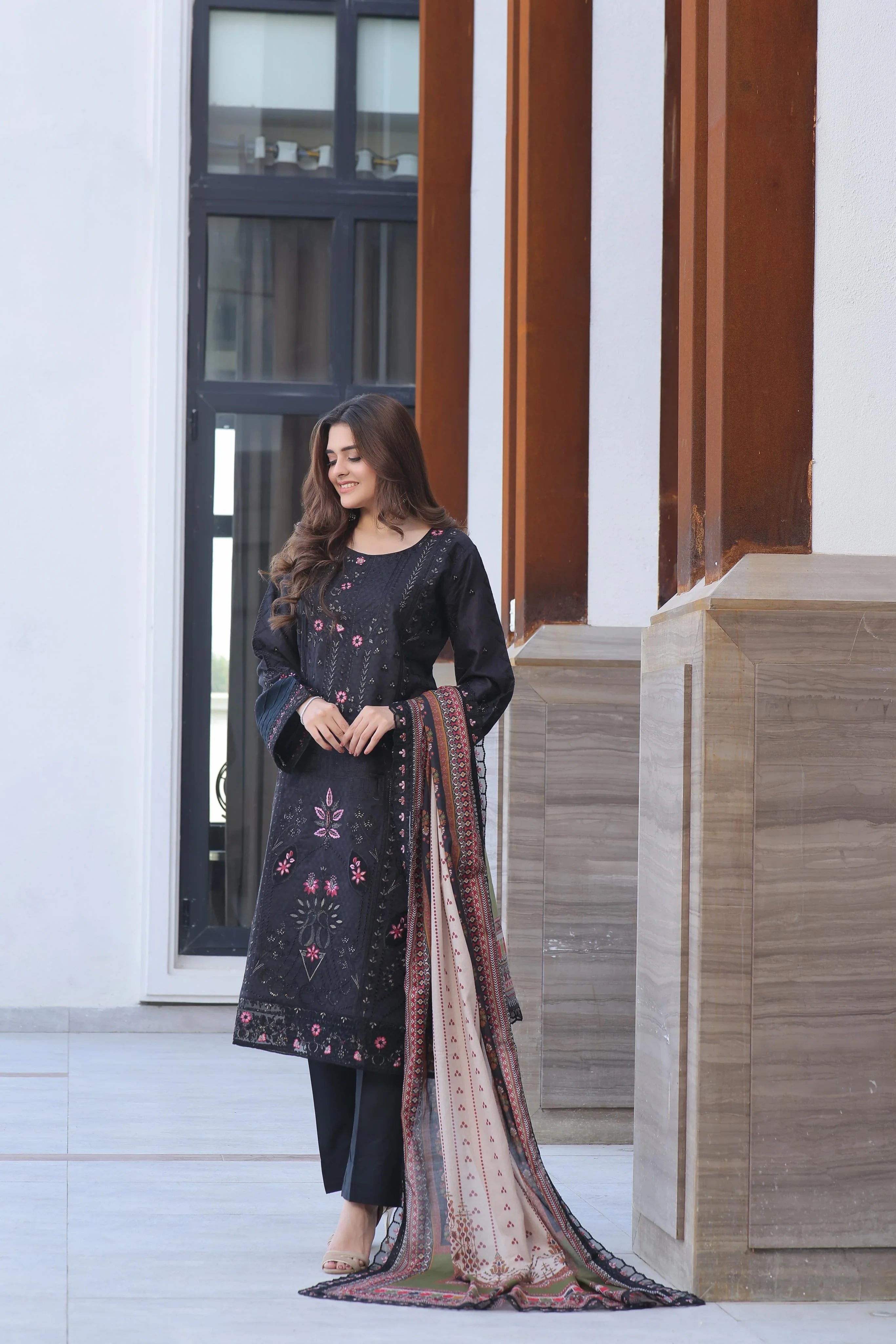 Dressline New Semi Stitched 3 Pcs Premium Dyed Lawn Fancy Full Chikankari With Sequence Emb Collection