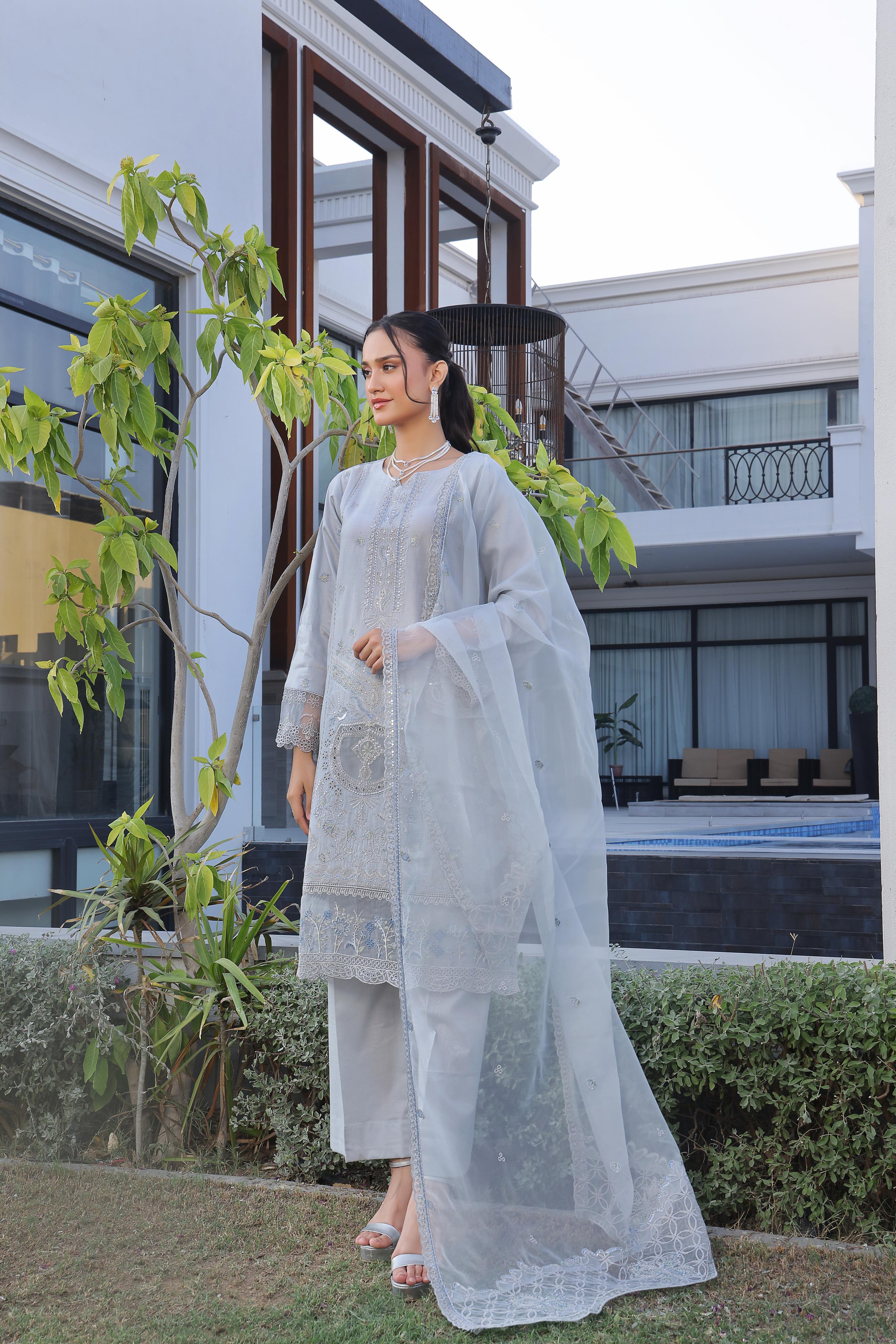 Dressline New Semi Stitched  3 Pcs Premium Emb Chikankari& Laserkari Jacquard Lawn Collection