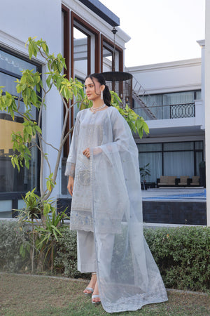 Dressline New Semi Stitched  3 Pcs Premium Emb Chikankari& Laserkari Jacquard Lawn Collection