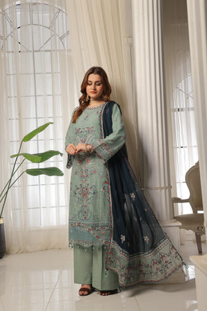 Dressline Lunching New 3 Piece Semi Stitched Luxury Emb ChikankariWith Boring Work Chiffon Collection