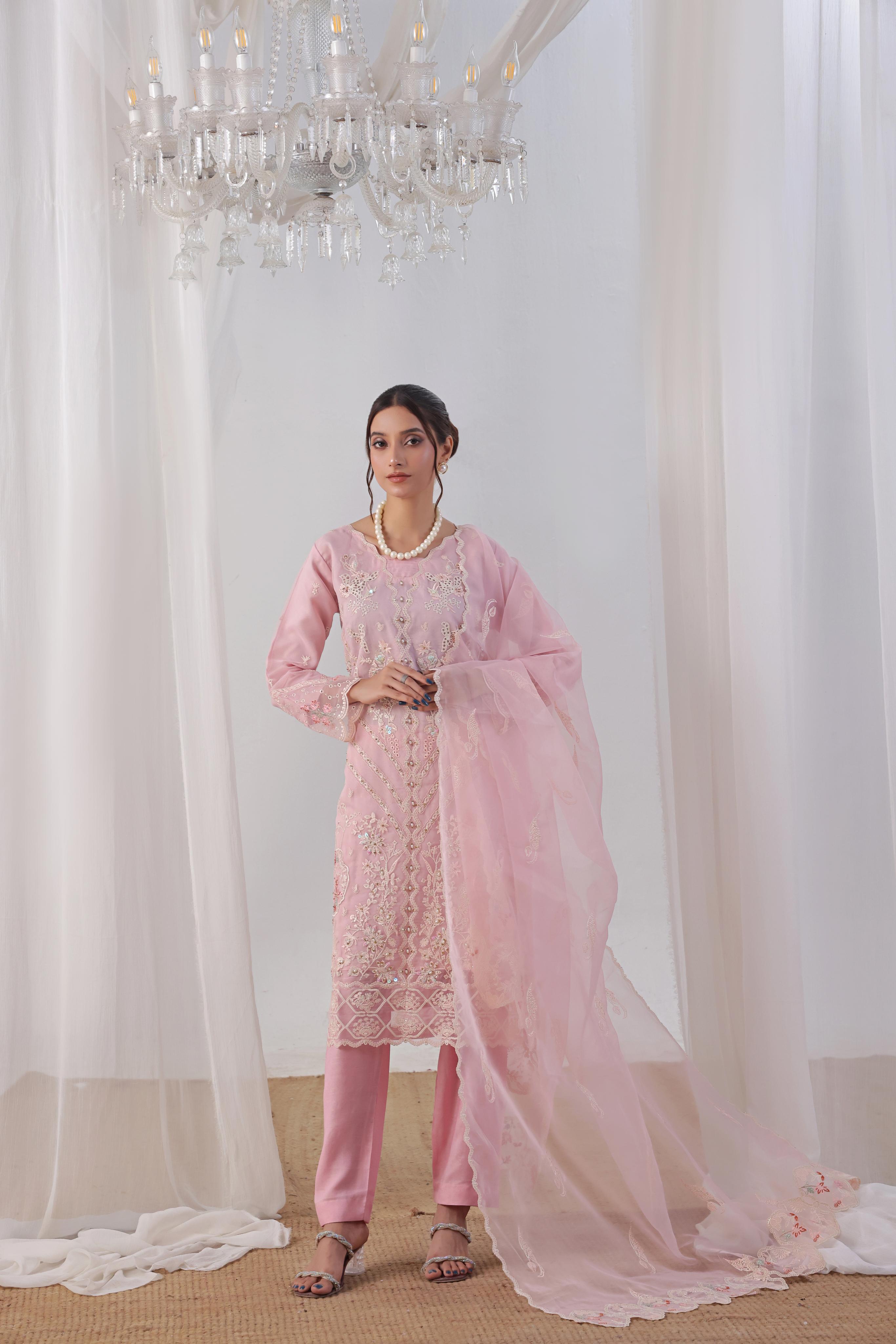 Dressline Malikah Stitched 3 Piece Luxury Emb Organza Collection
