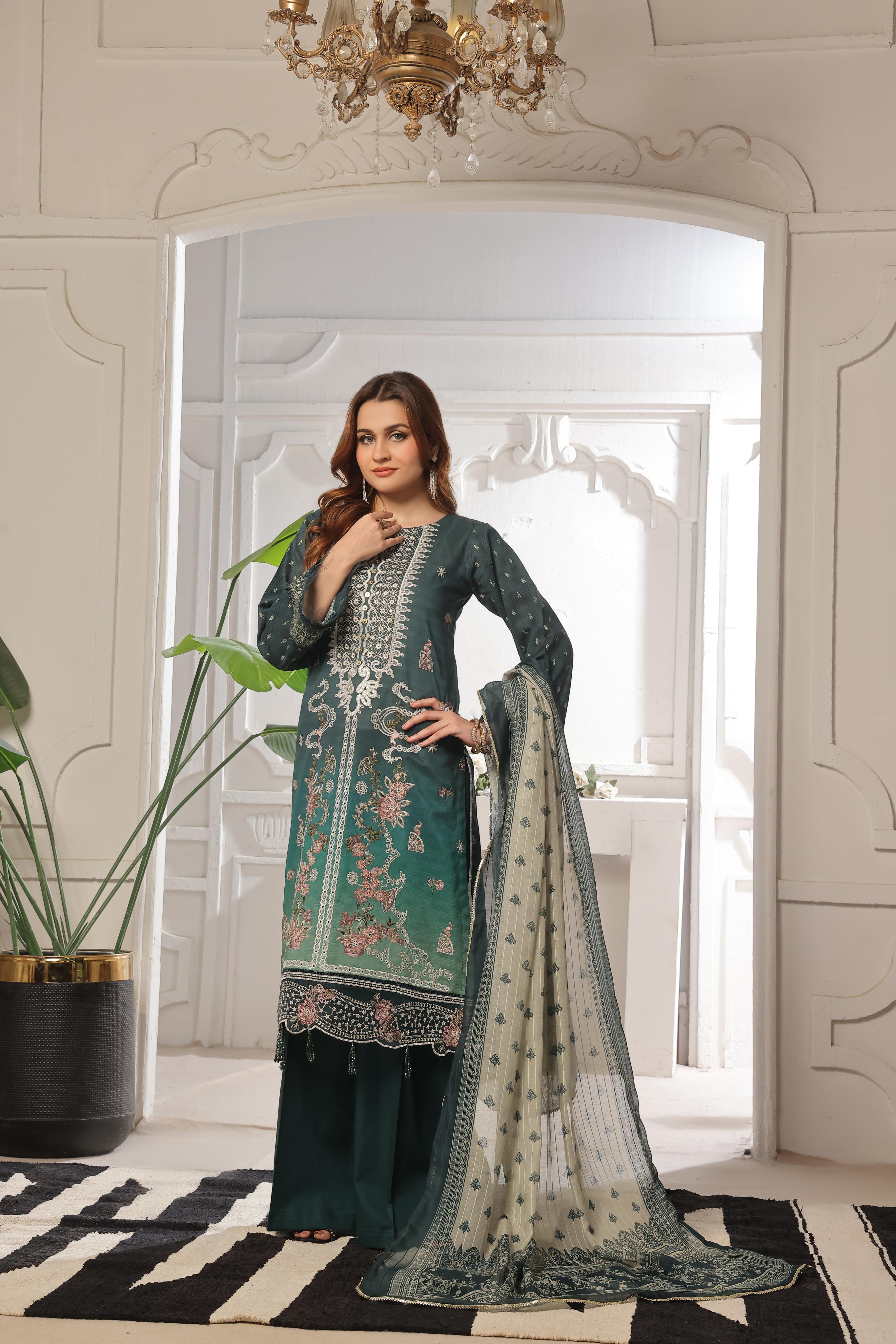 Dressline Launching New Unstitched  3 Pcs Premium Chikankari Emb Digital Printed Bana Dora Lawn Collection