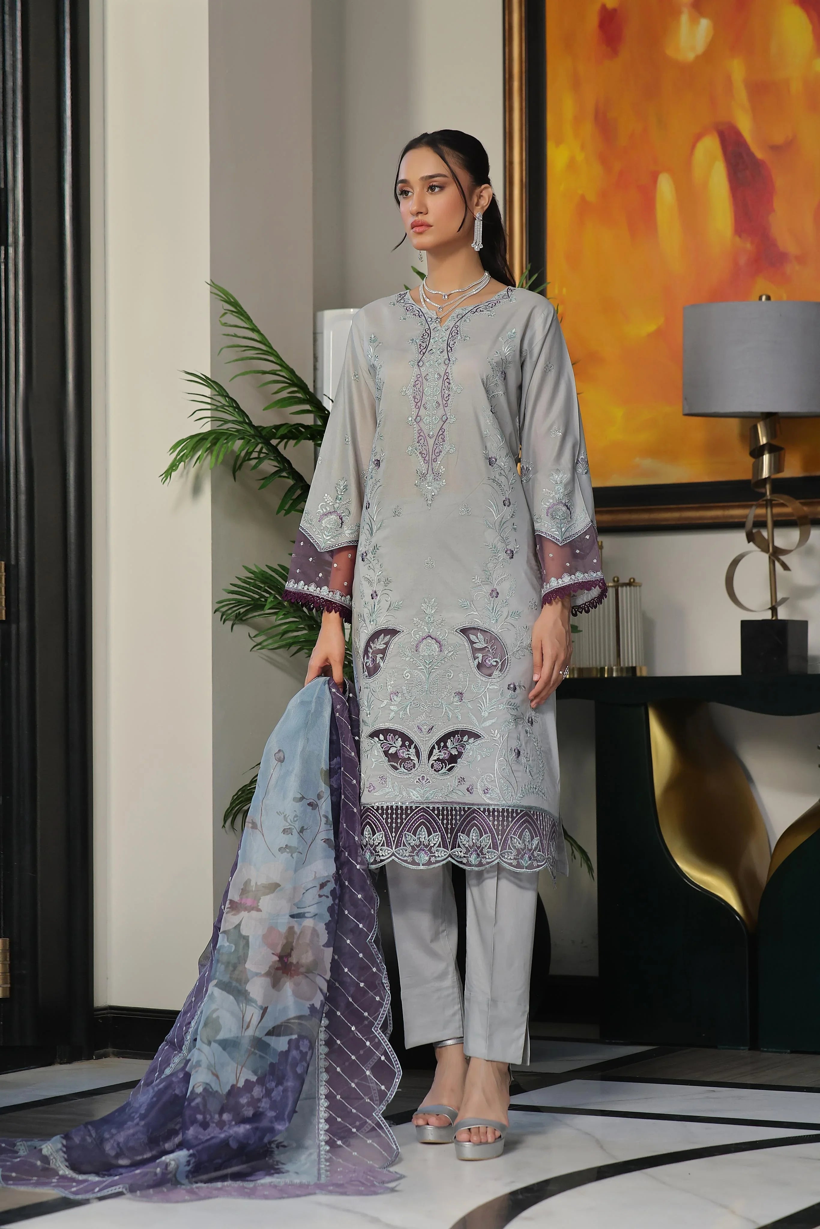 Dressline New Semi Stitched 3 Pcs Premium Boring Lawn Fancy Chikankari & Laserkari Emb Collection