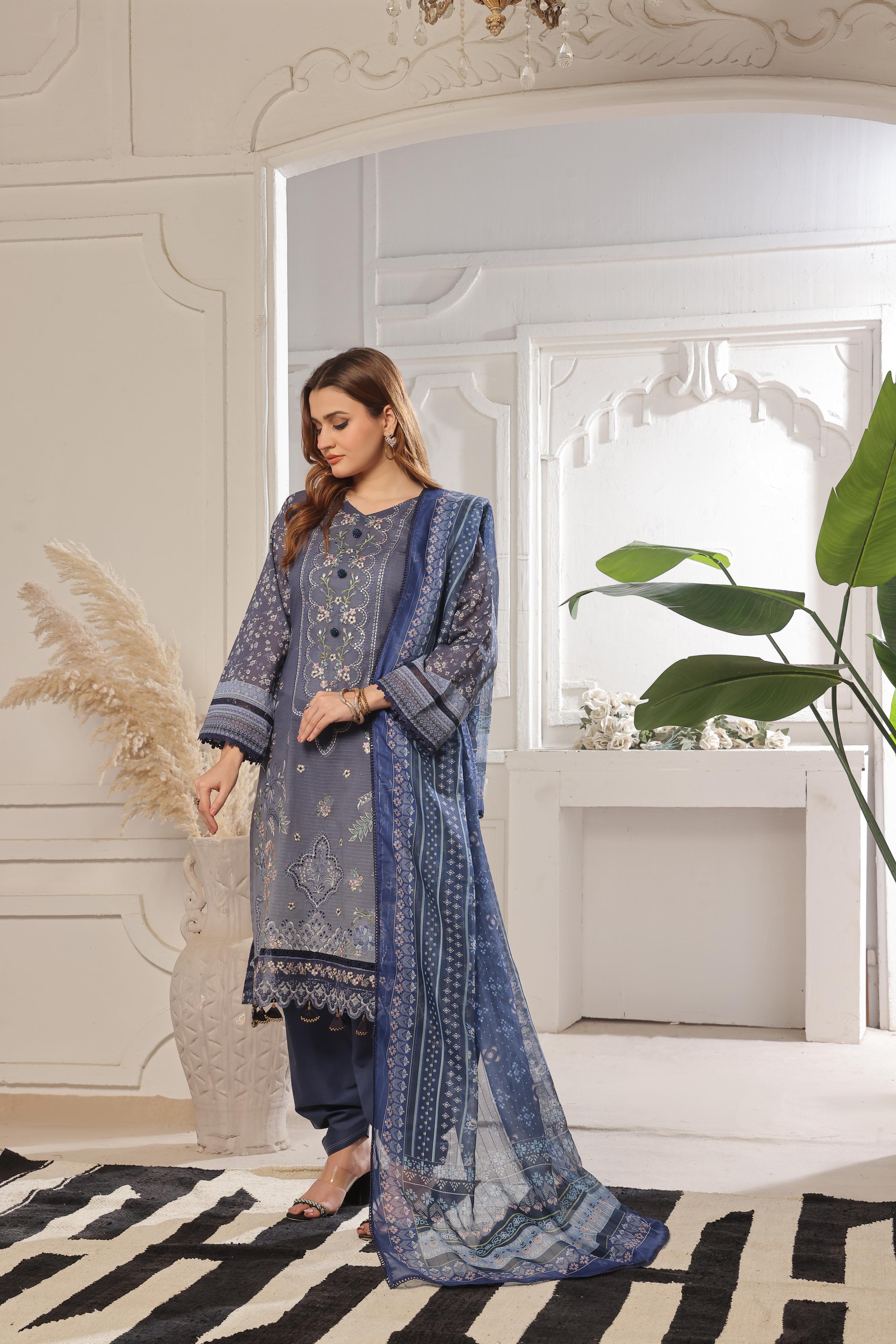 Dressline Launching New Unstitched  3 Pcs Premium Chikankari Emb Digital Printed Bana Dora Lawn Collection