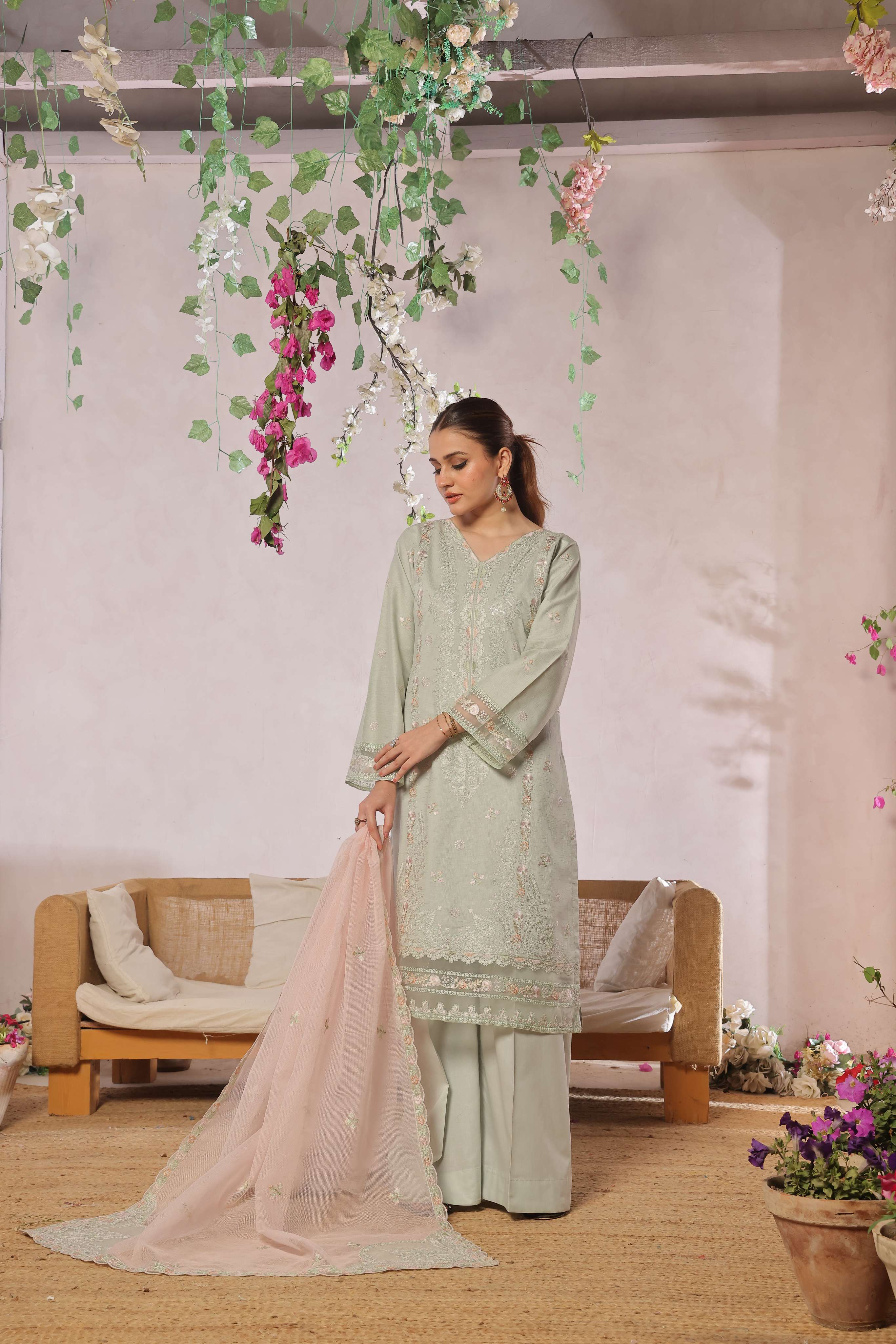 Dressline New Semi Stitched  3 Pcs Premium Emb ChikankariJacquard Lawn Collection
