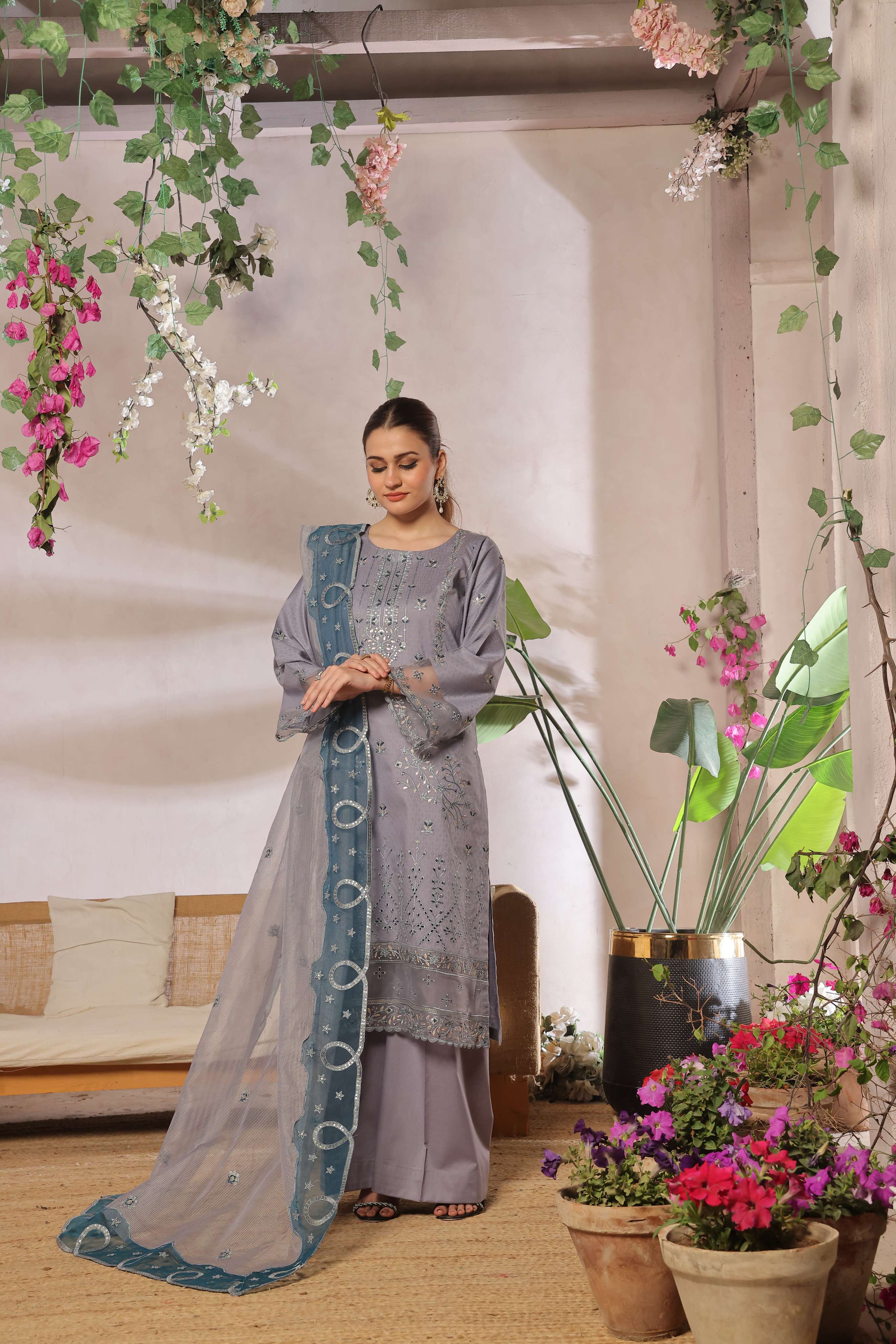 Dressline New Semi Stitched  3 Pcs Premium Emb ChikankariJacquard Lawn Collection