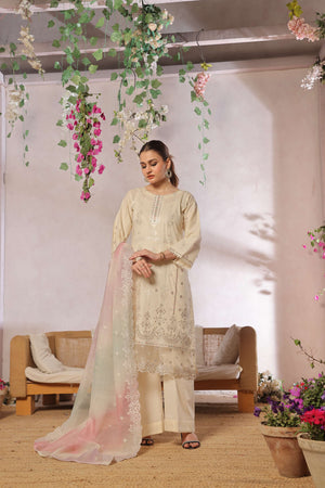 Dressline New Semi Stitched  3 Pcs Premium Emb ChikankariJacquard Lawn Collection