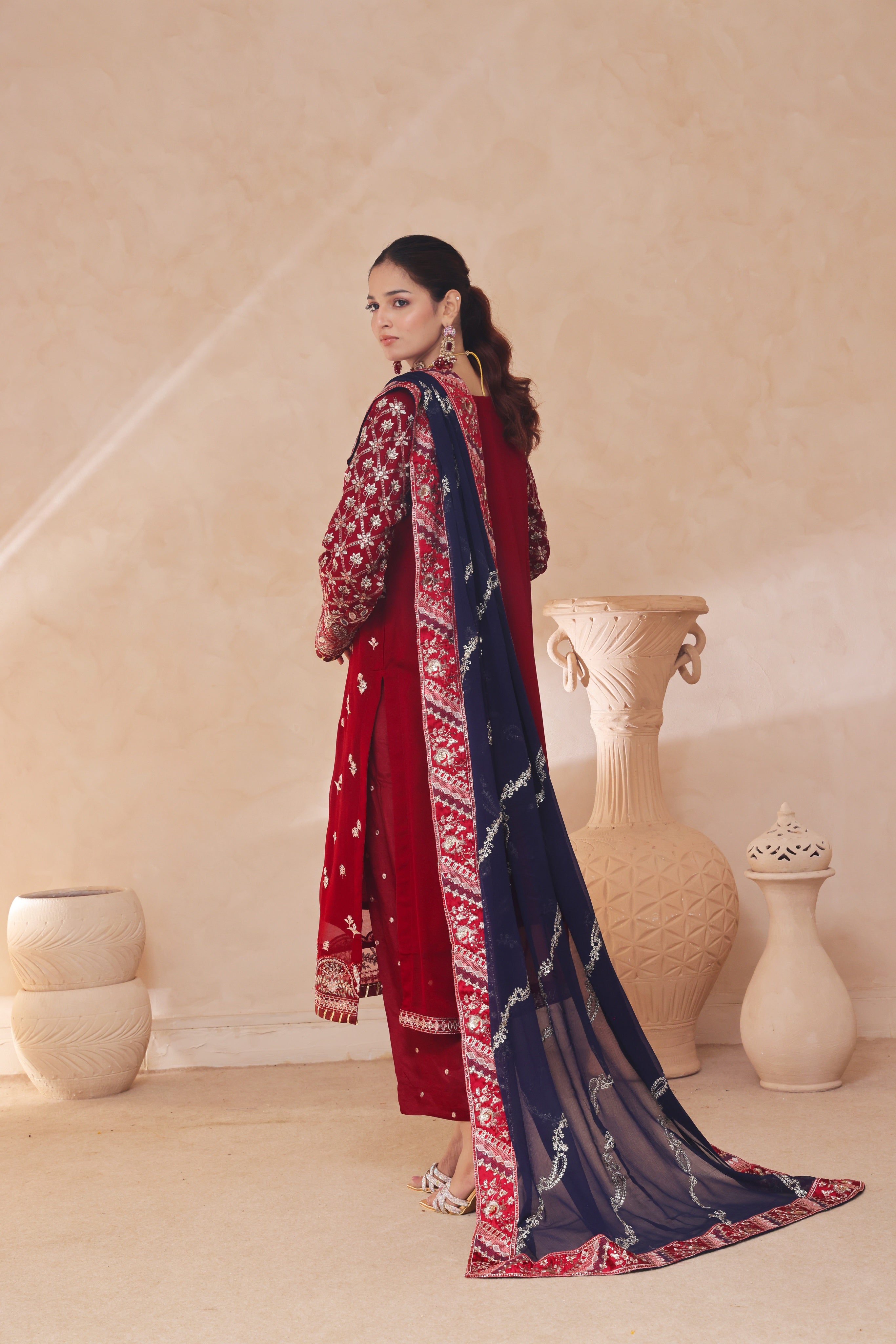 Azrina By Dressline Semi Stitched 3 Piece Chiffon Collection'2025-azrina-DKredBlack