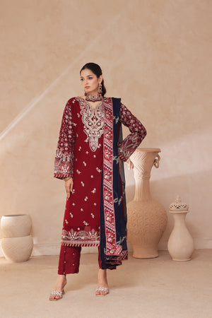 Azrina By Dressline Semi Stitched 3 Piece Chiffon Collection'2025-azrina-DKredBlack