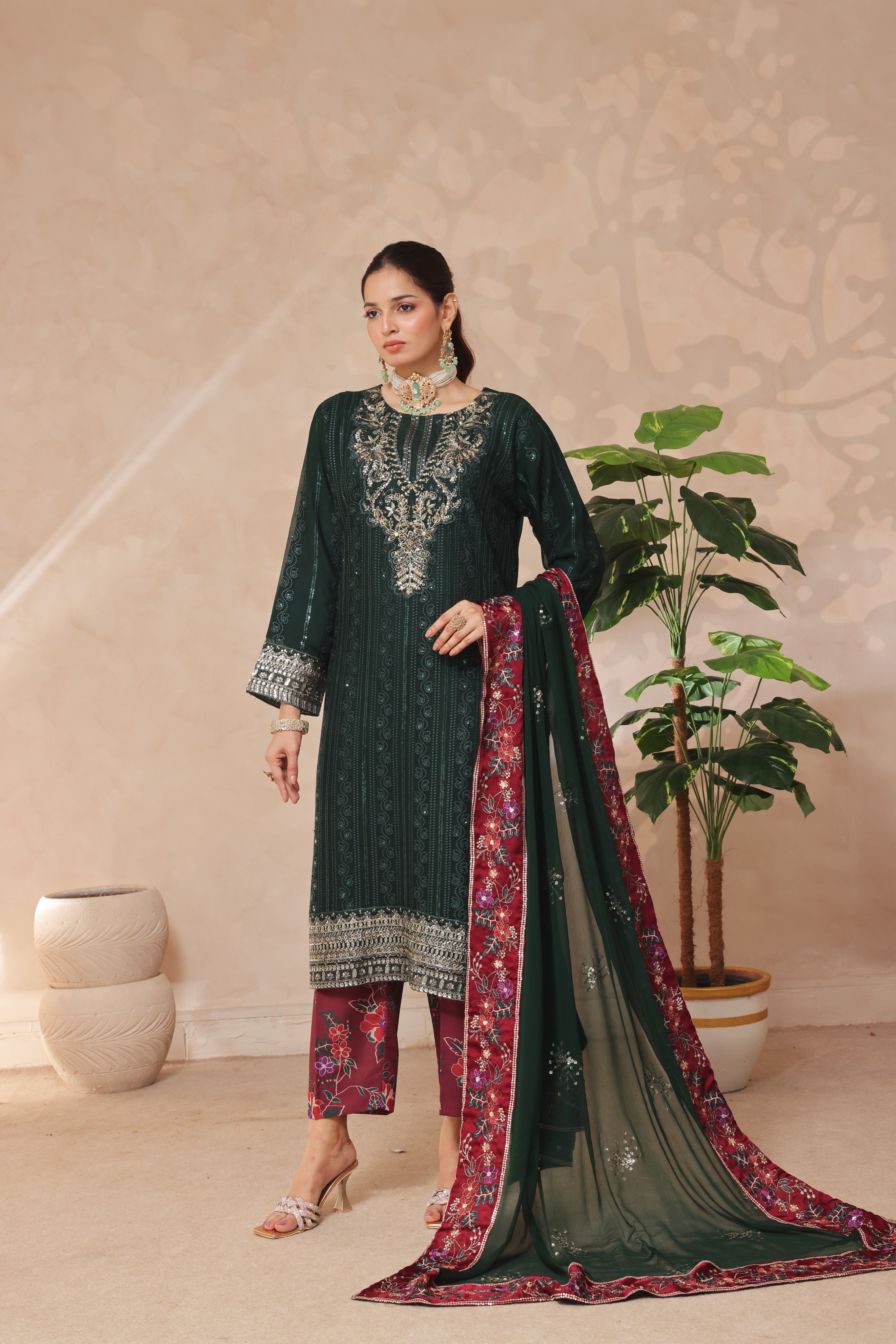Azrina By Dressline Semi Stitched 3 Piece Chiffon Collection'2025-azrina-DKgreen