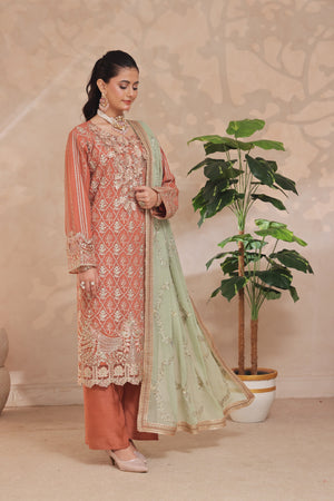 Azrina By Dressline Semi Stitched 3 Piece Chiffon Collection'2025-azrina-LTorange