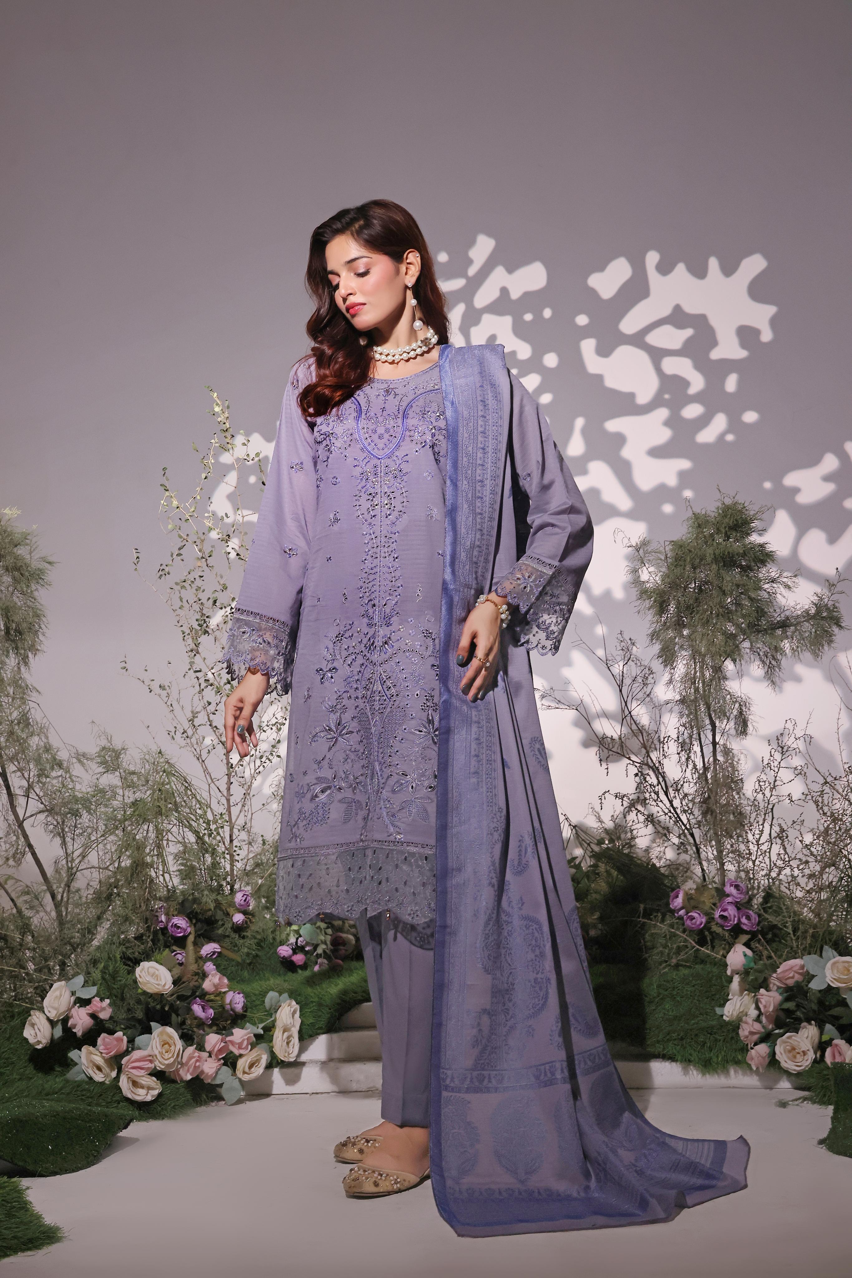 Dressline UnStitched 3 Piece Premium Heavy Chikankari & Laserkari Emb Bana Dora Lawn Collection