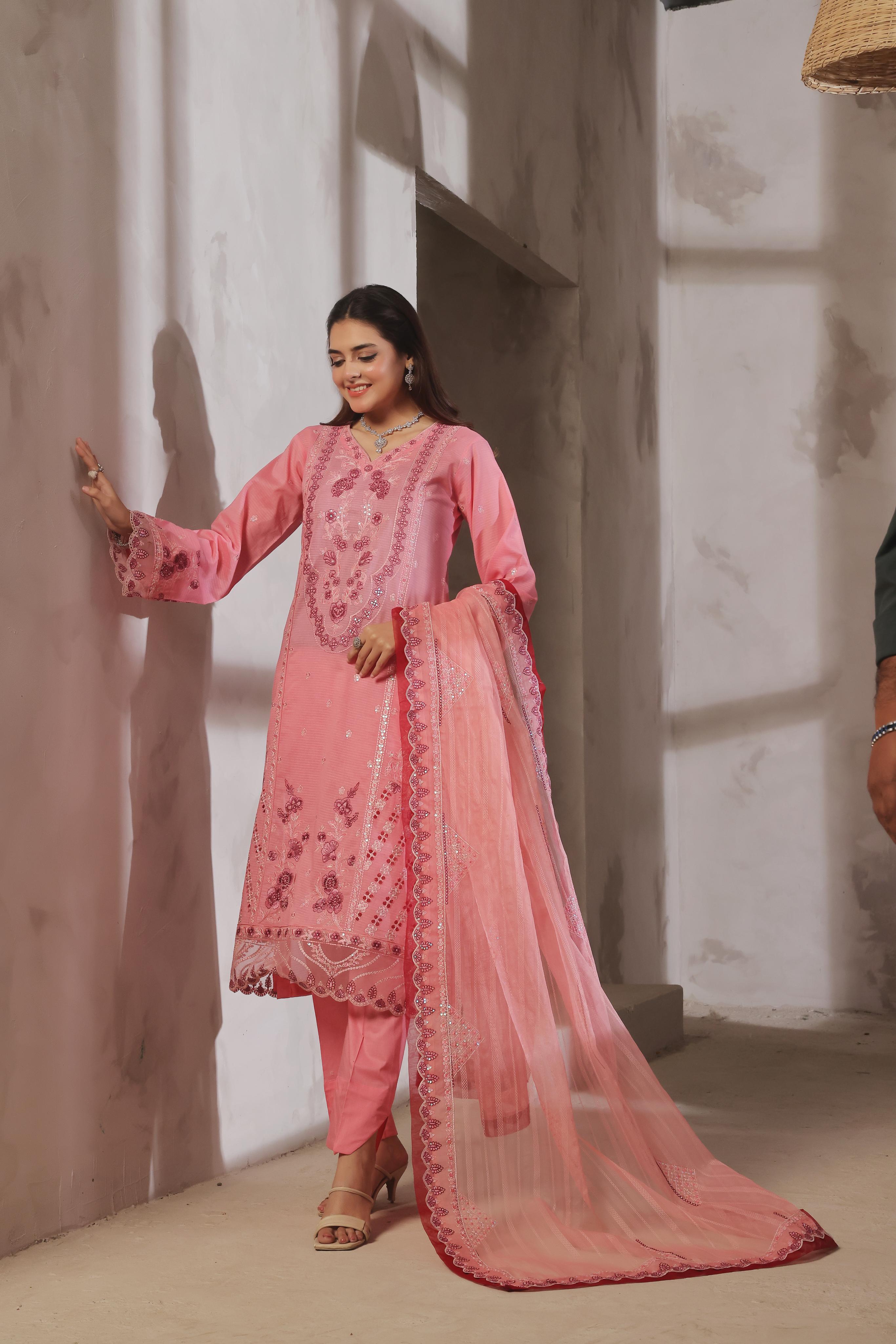 Dressline Launching New Semi Stitched  3 Pcs Premium Emb ChikankariDoriya Lawn Collection