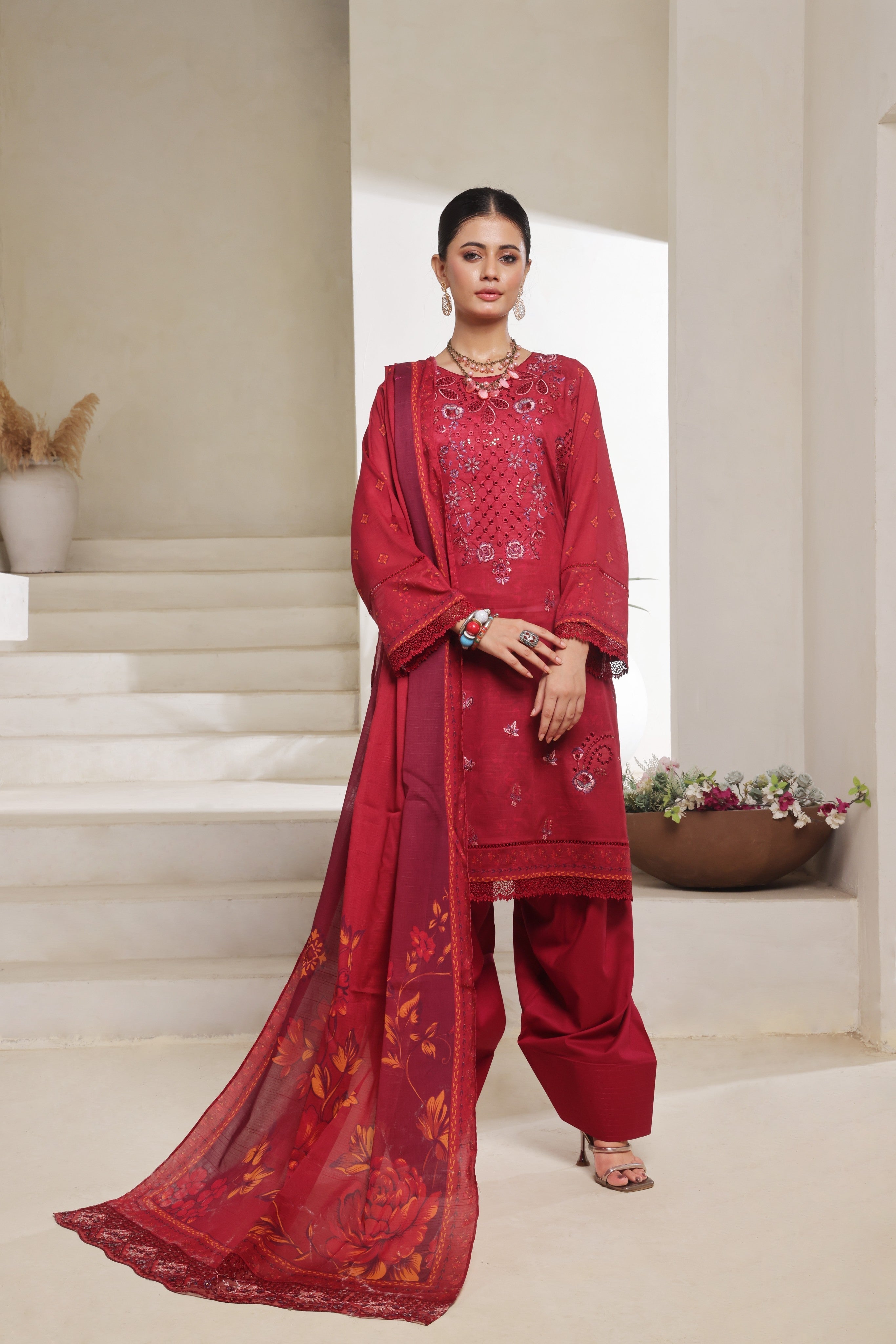 Dressline Nirmal Unstitched 3 Piece Premium Heavy Chikankari Pallu Emb Bana Dora Digital Printed Lawn Collection