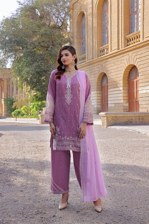 Dressline Basant Stitched Luxury Emb Banadora Lawn Collection With Chiffon Dupatta & Emb Cotton Trousers